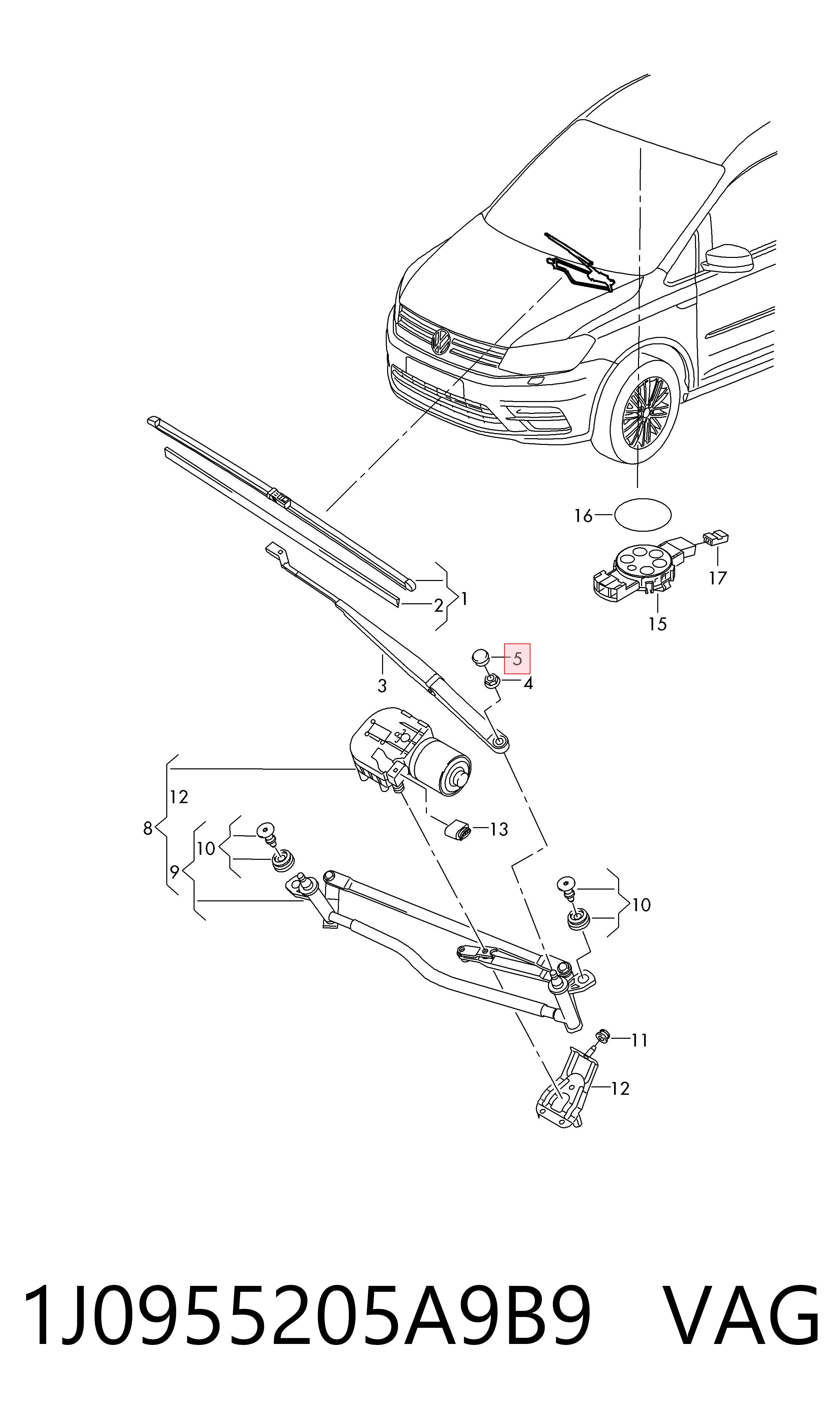 1J0955205A9B9 VAG Заглушка гайки крепления поводка переднего дворника