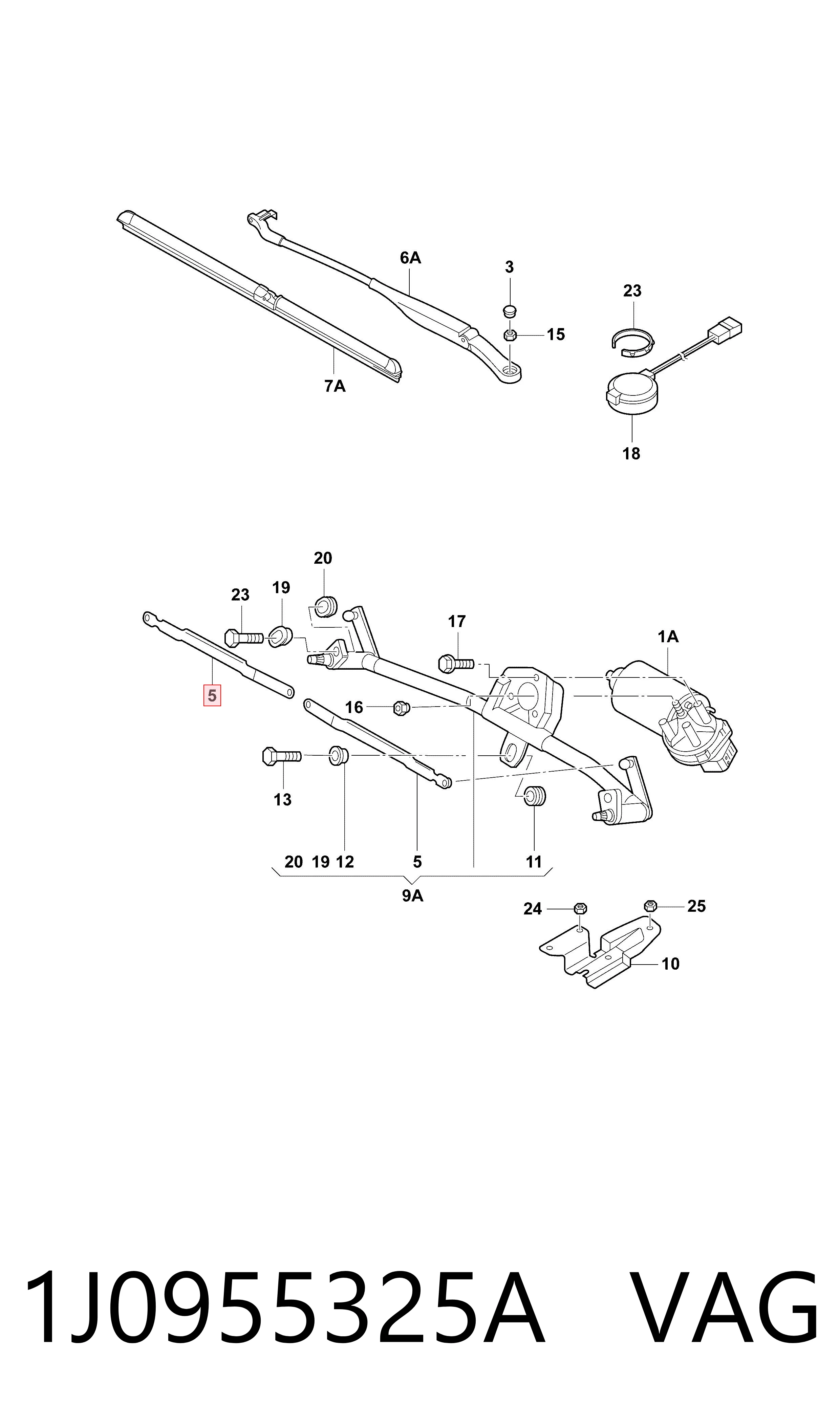 1J0955325A VAG Тяга трапеции стеклоочистителя левая
