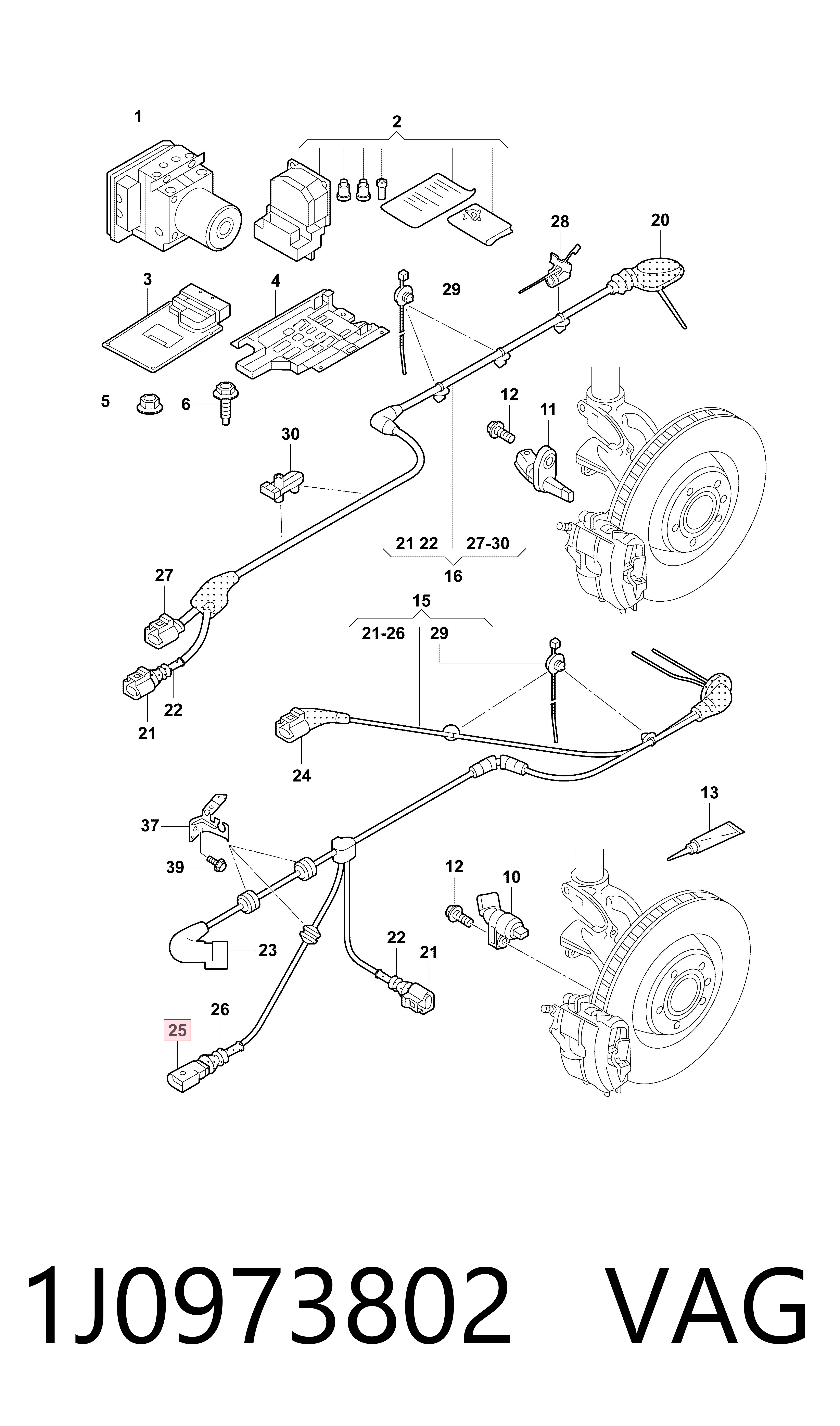 1J0973802 Bentley Разъем (фишка) датчика износа тормозных колодок