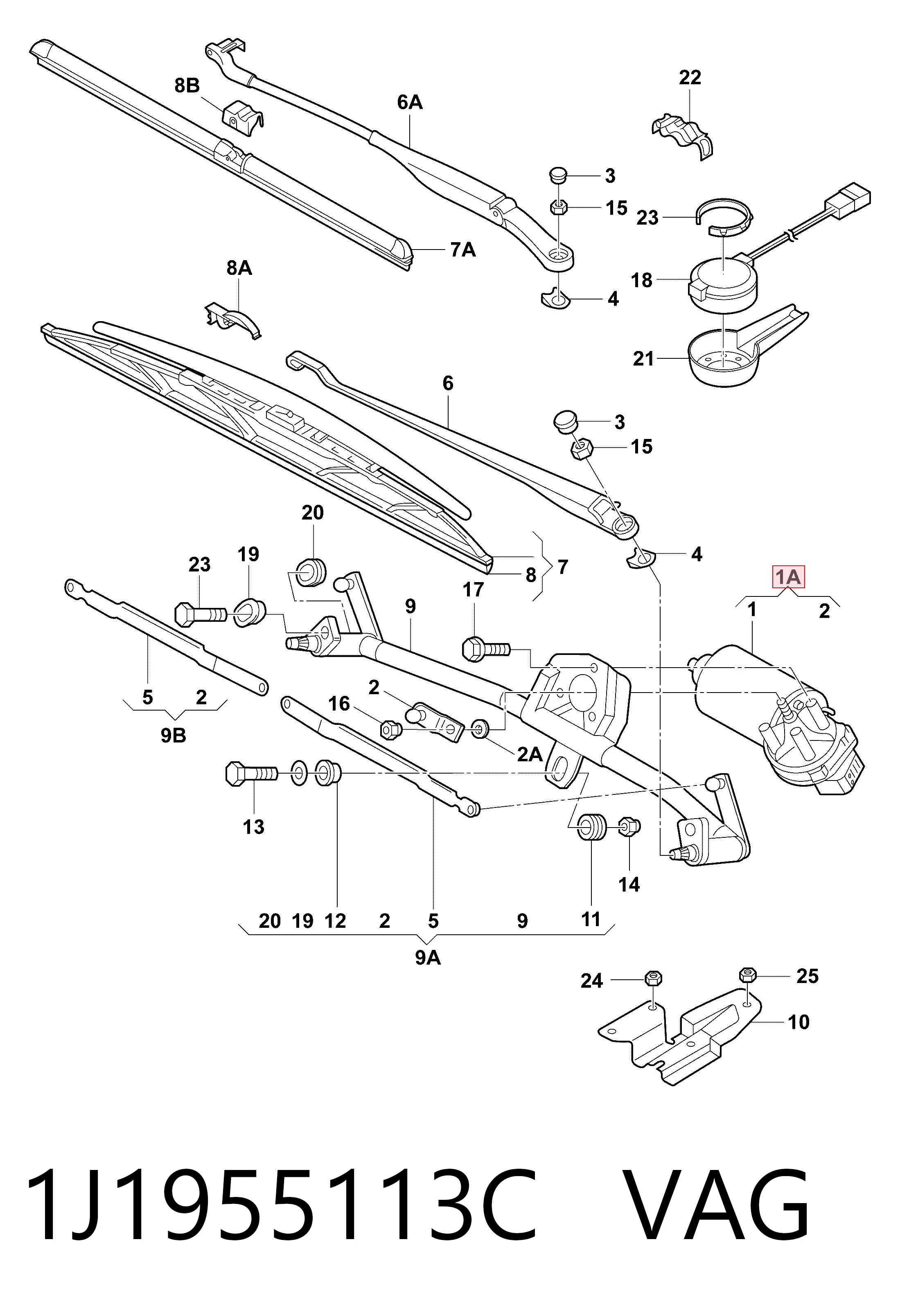 Мотор трапеции стеклоочистителя VAG 1J1955113C цена, от 17.74 USD