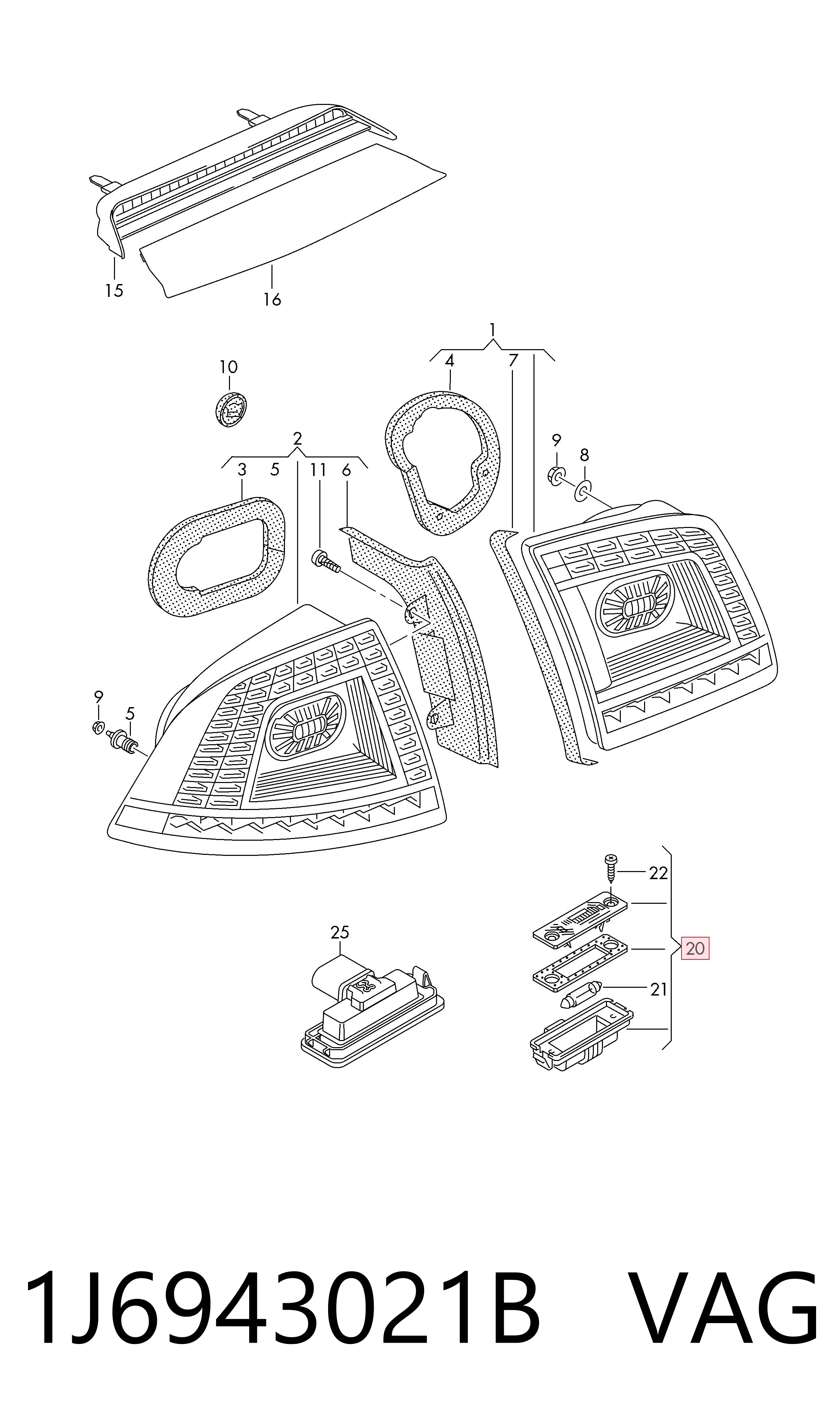 Фонарь подсветки заднего номера VAG 1J6943021B цена, от 6.94 USD
