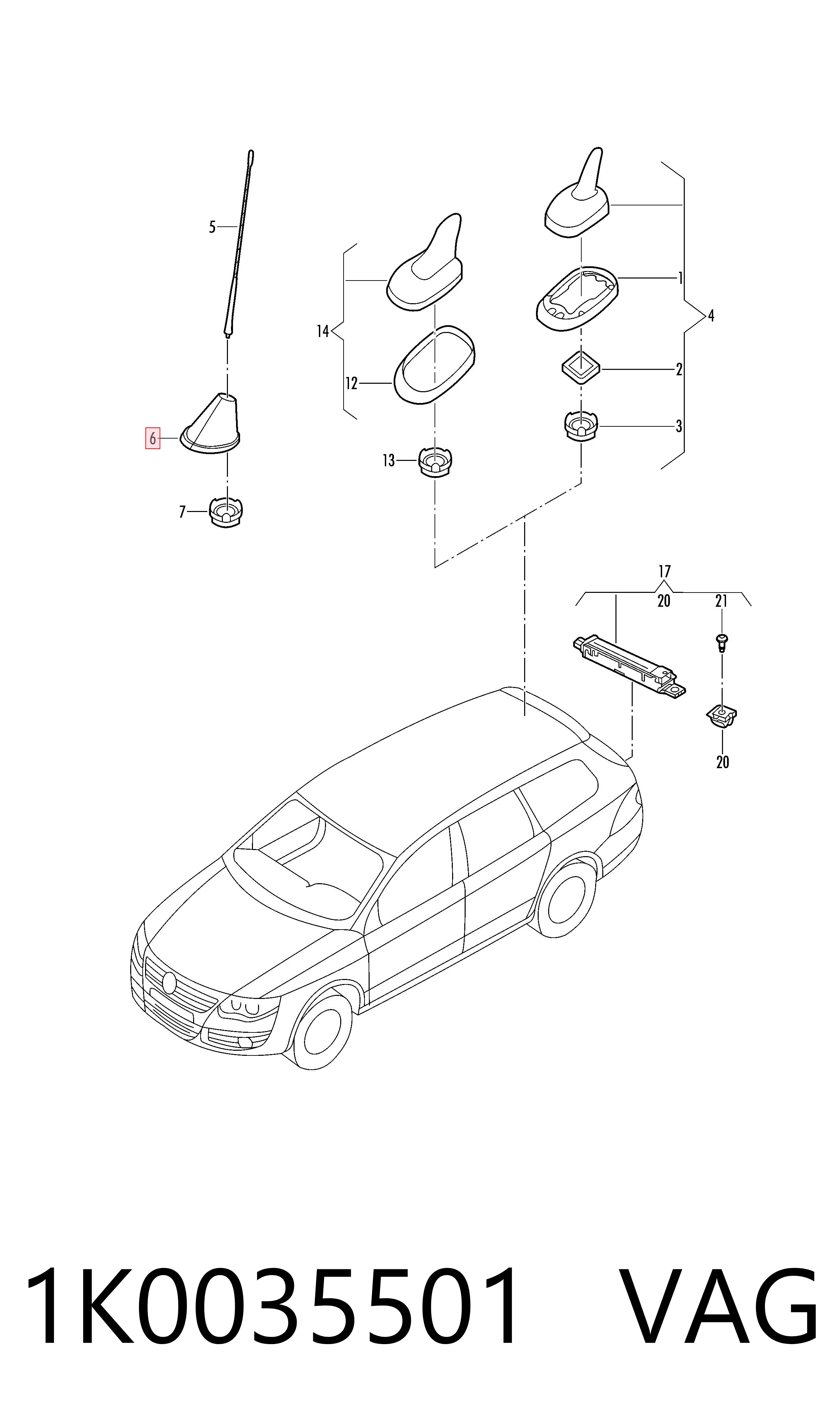 Антенна на крышу на Volkswagen Tiguan I 5N1, 5N2