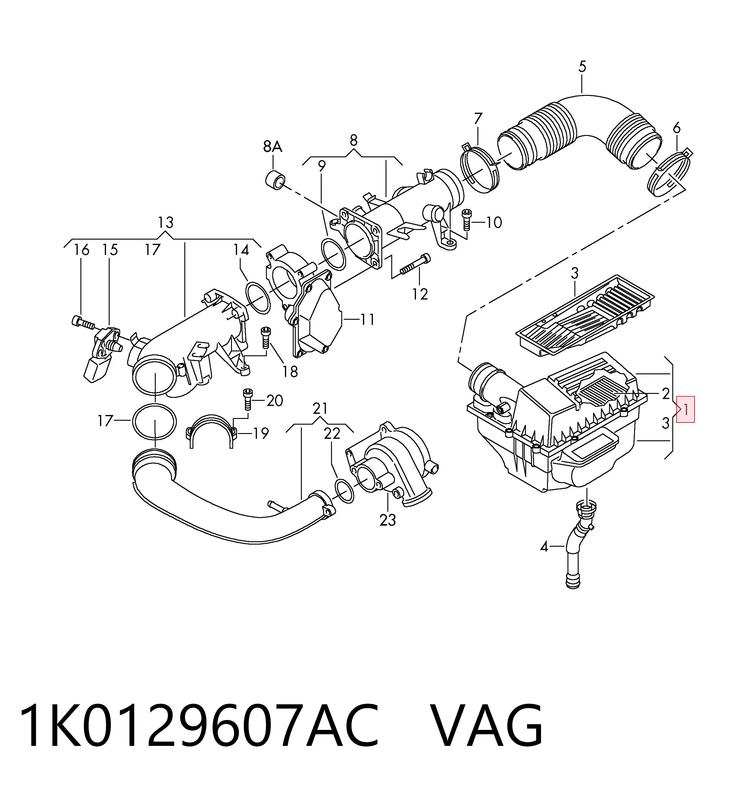 Корпус воздушного фильтра в сборе VAG 1K0129607AC цена, от 63.35 USD