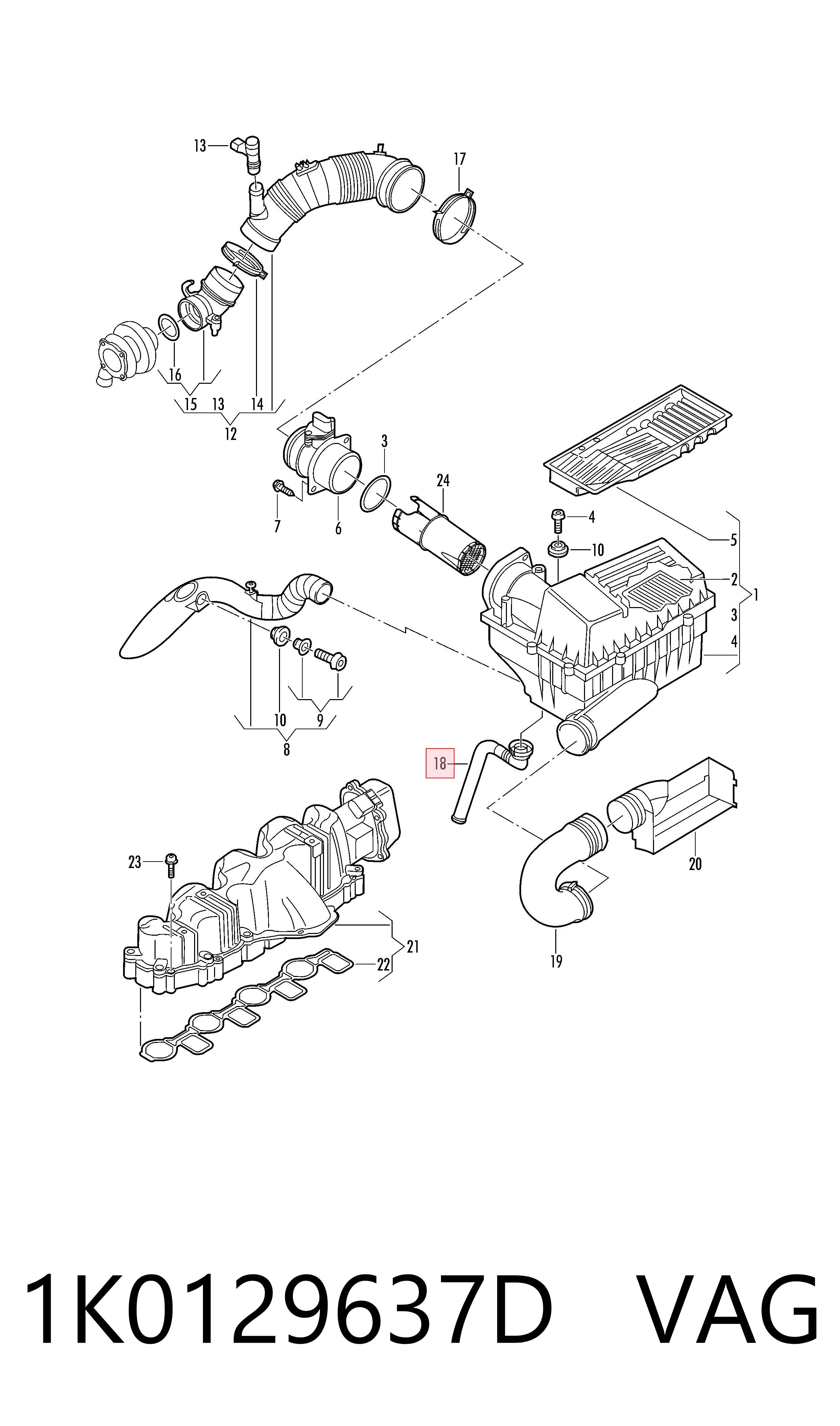 Дренажный шланг корпуса воздушного фильтра 1K0129637D Volvo