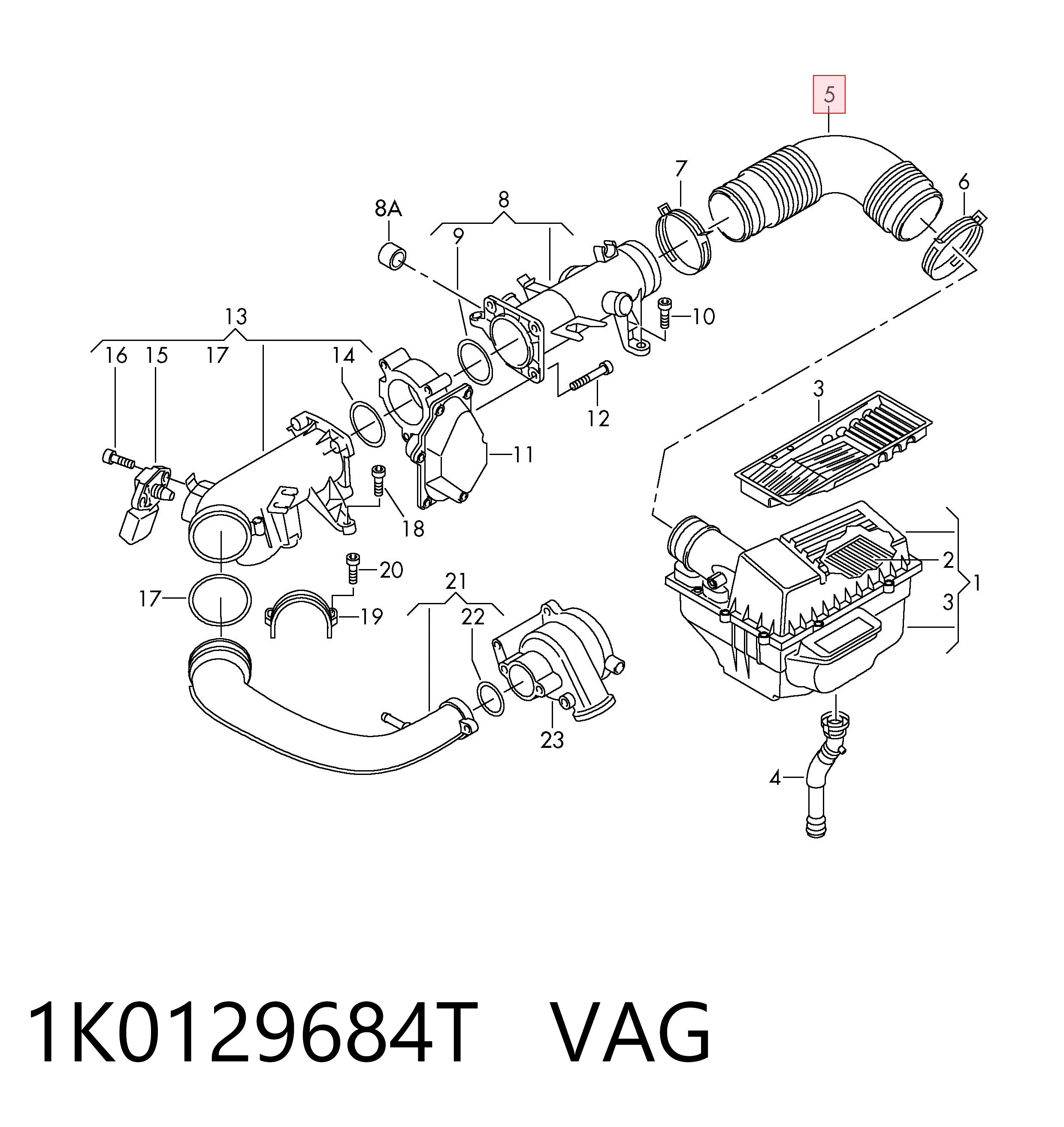Гофра расходомера воздуха VAG 1K0129684T цена, от 93.22 USD