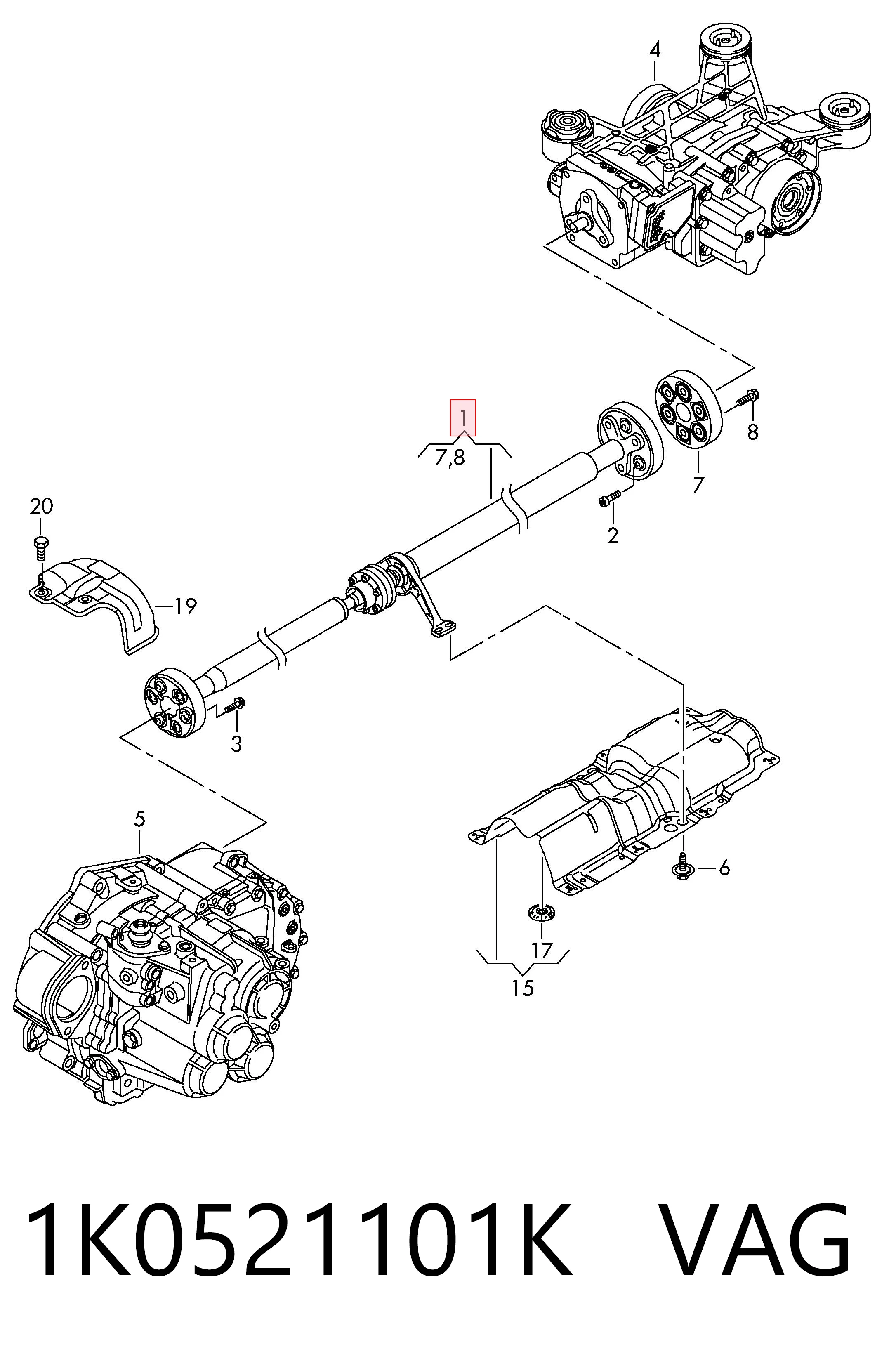 Вал карданный задний в сборе Audi A3 Sportback хэтчбек (8PA) (2004 - 2015) цена, от 338.97 USD