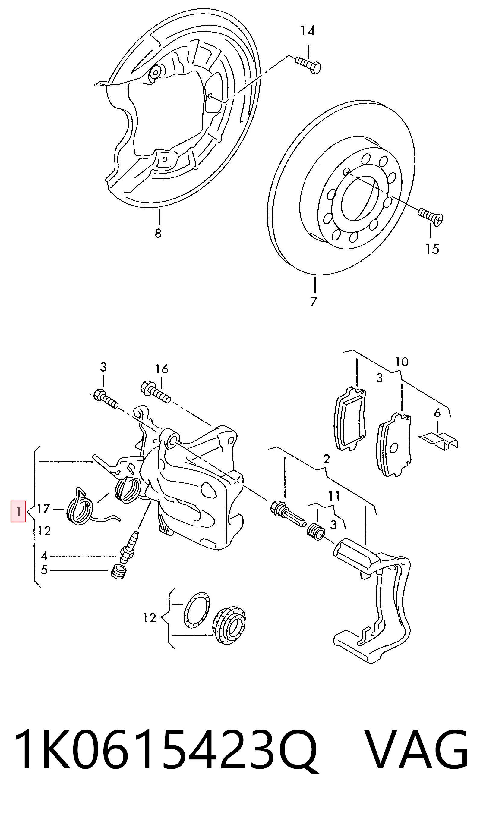 Задний левый суппорт VAG 1K0615423Q цена, от 31.67 USD