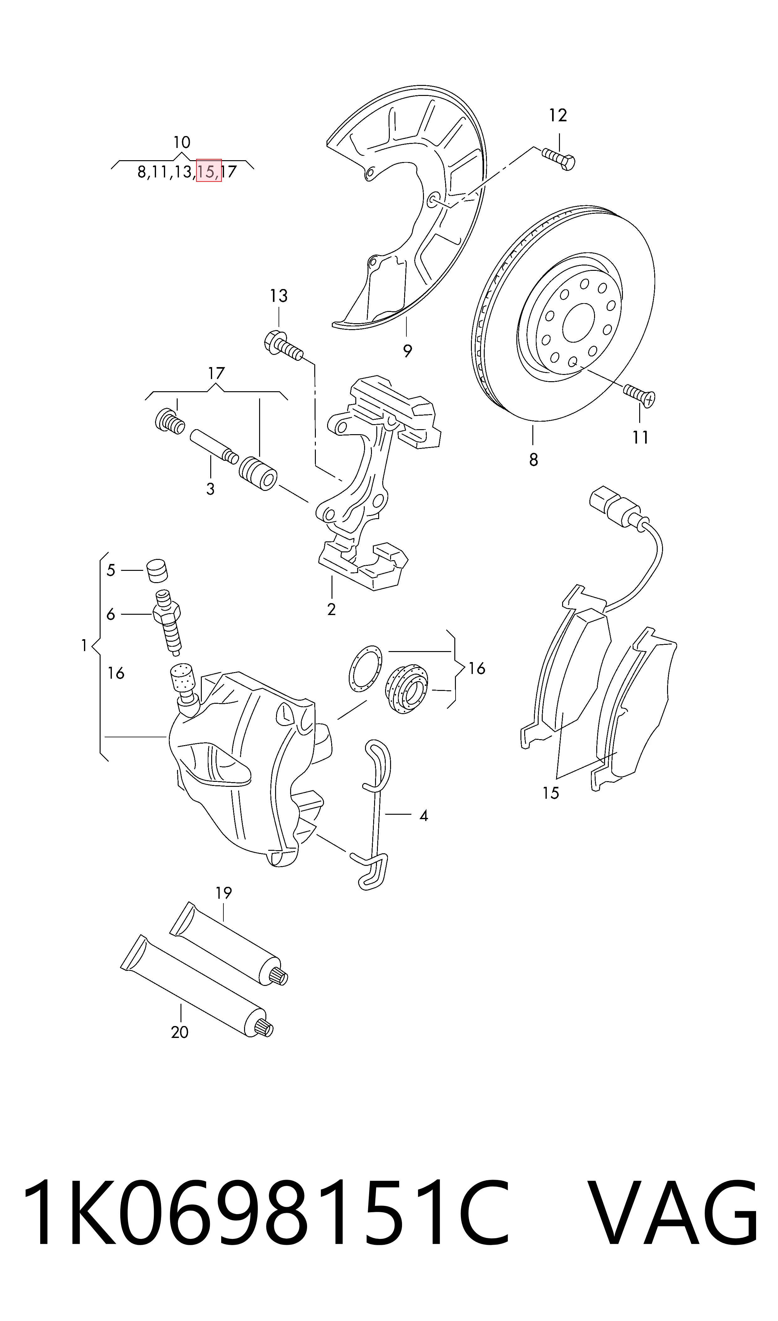 1K0698151C VAG Колодки передние