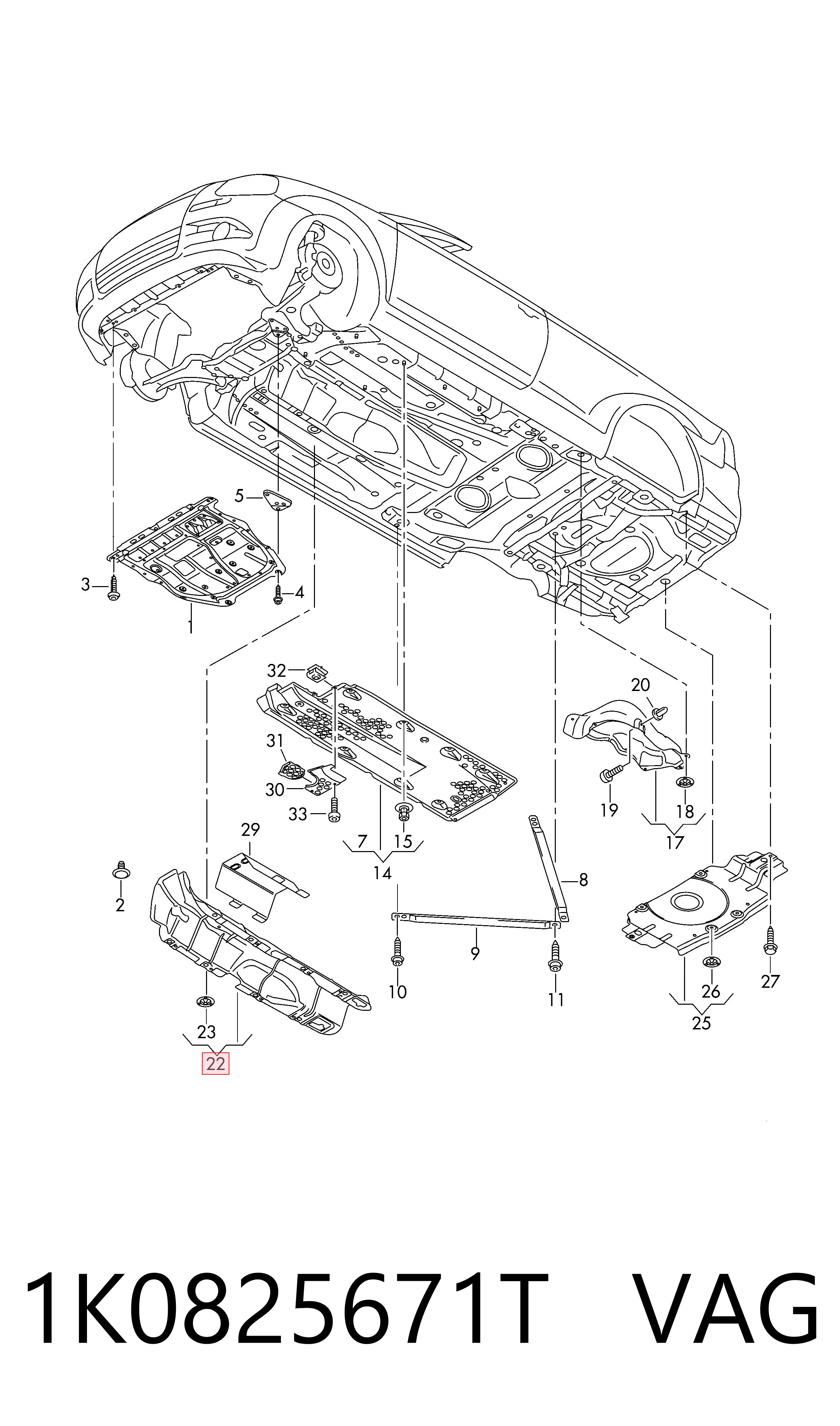 Защита днища, средняя часть VAG 1K0825671T цена, от 23.84 USD