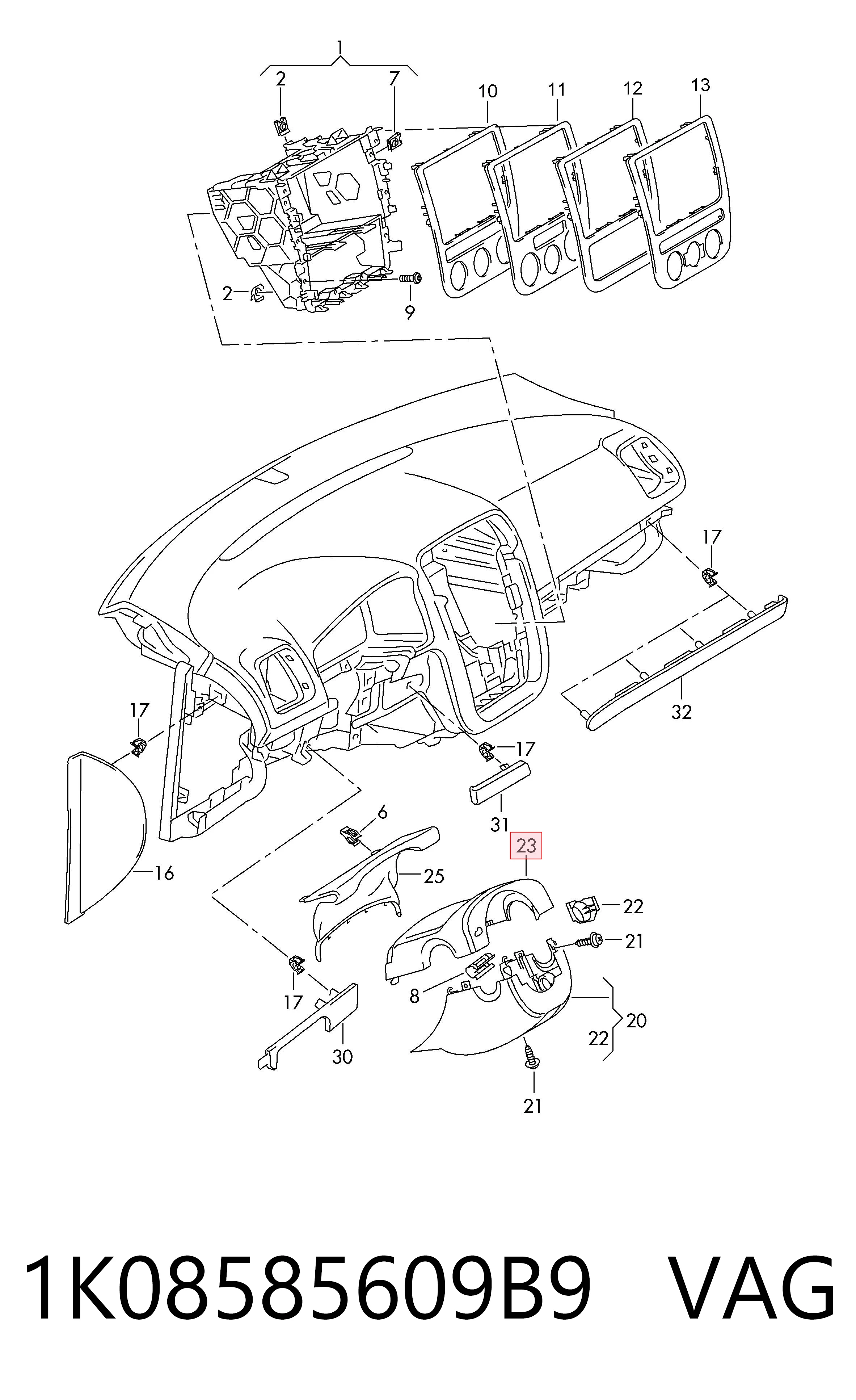1K08585609B9 VAG Накладка рулевой колонки