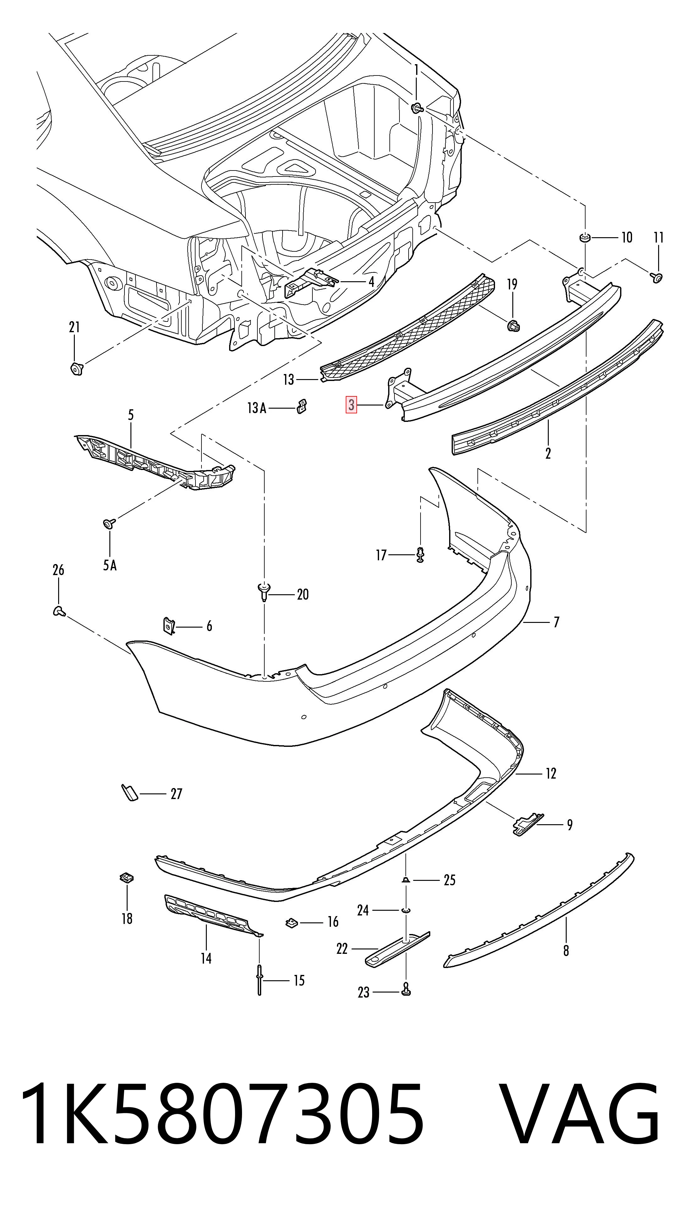 Швеллер заднего бампера на Volkswagen Jetta V 1K2