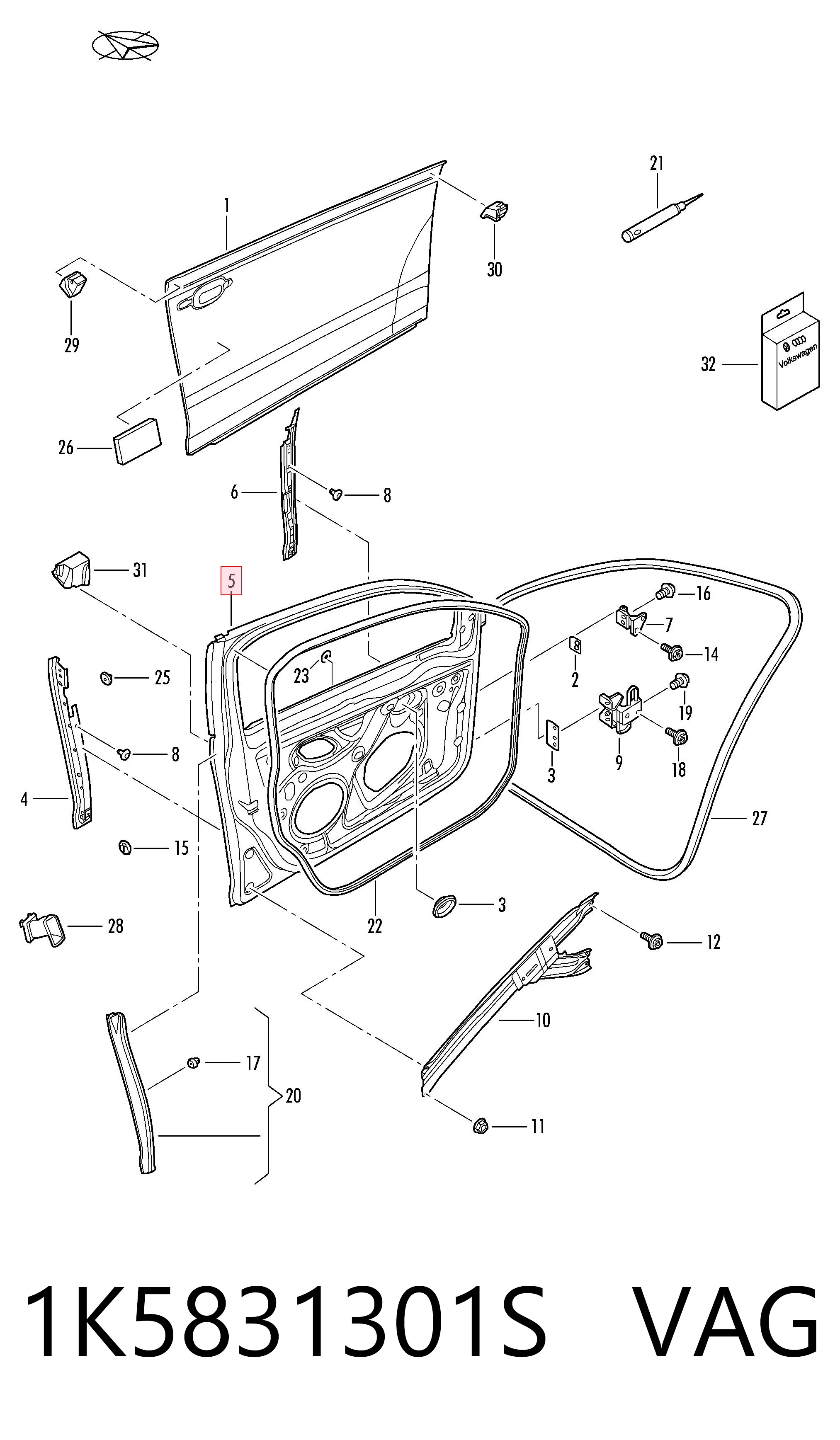 Водительская дверь на Volkswagen Jetta V 1K2
