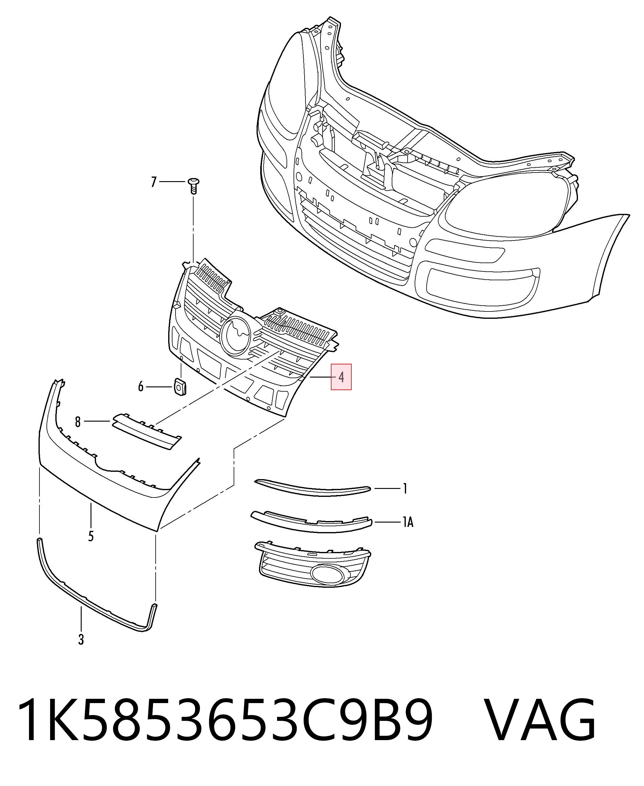 1K5853653C9B9 VAG Решетка радиатора