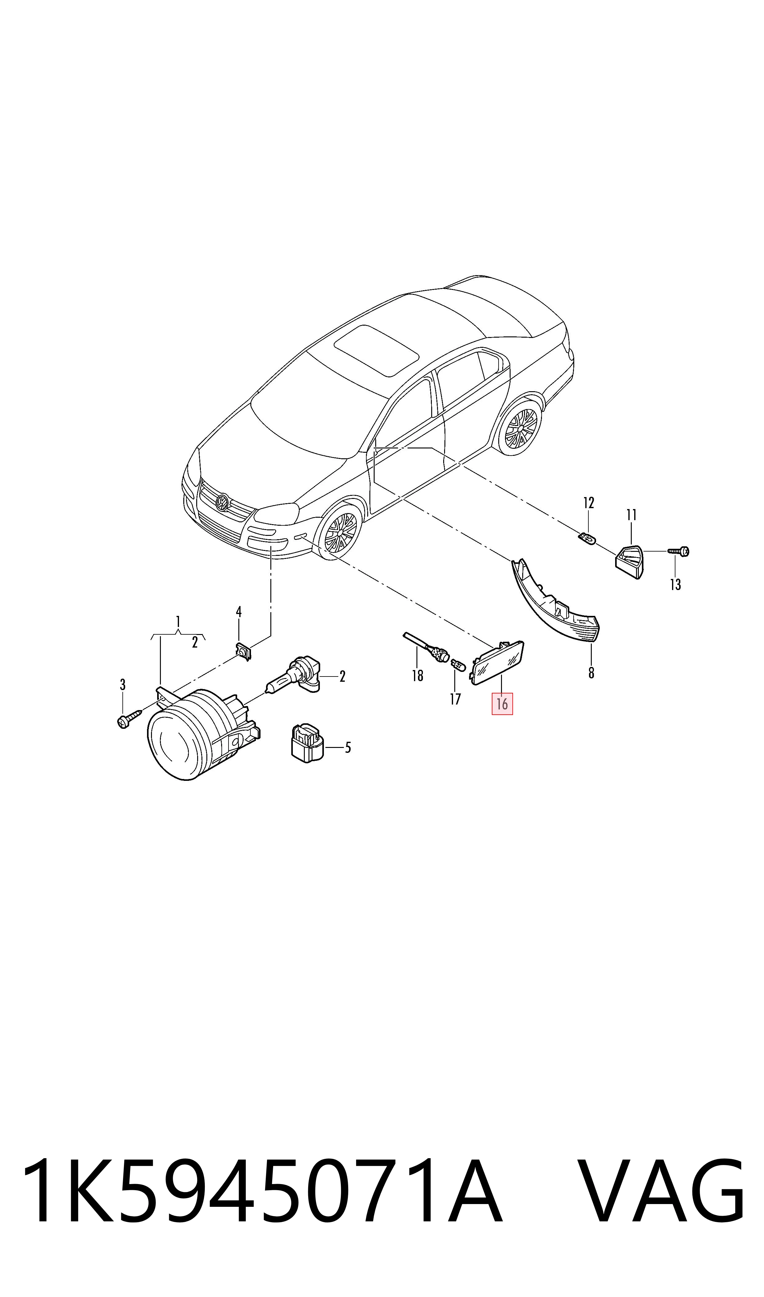Передний фонарь указателя поворота на Volkswagen Golf V 1K1