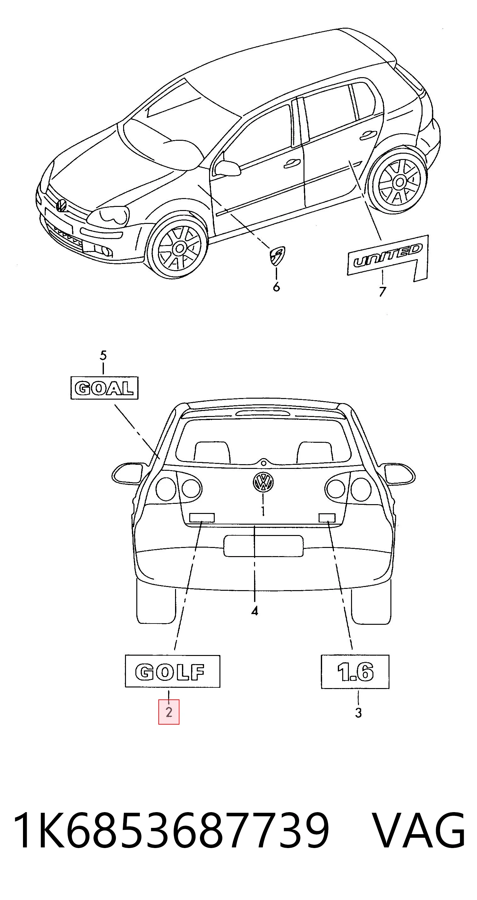 1K6853687739 VAG Фирменный значек на багажник