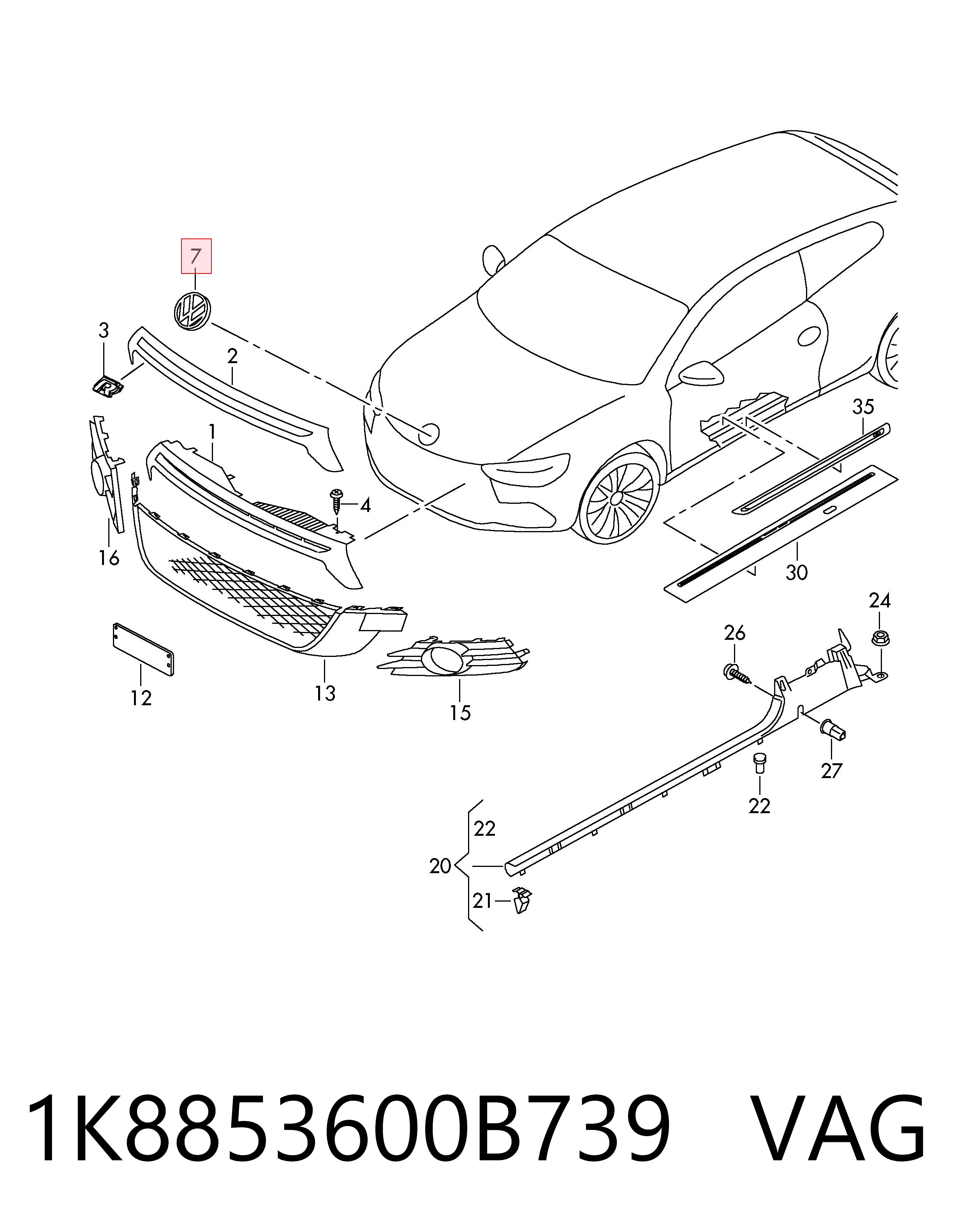 1K8853600B739 VAG Эмблема решетки радиатора