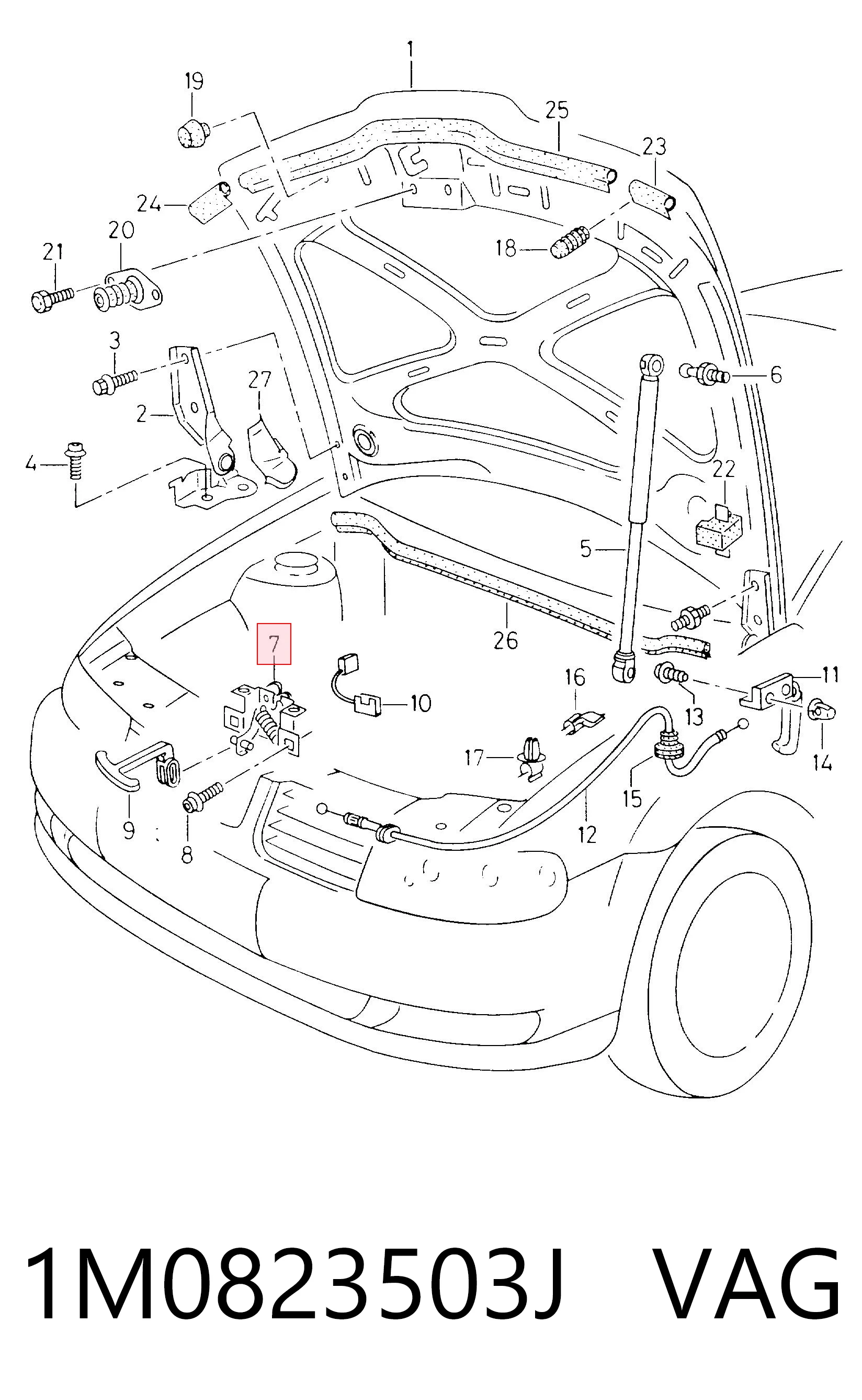 Запор капота (замок и привод замка капота) на Seat Leon I 1M1