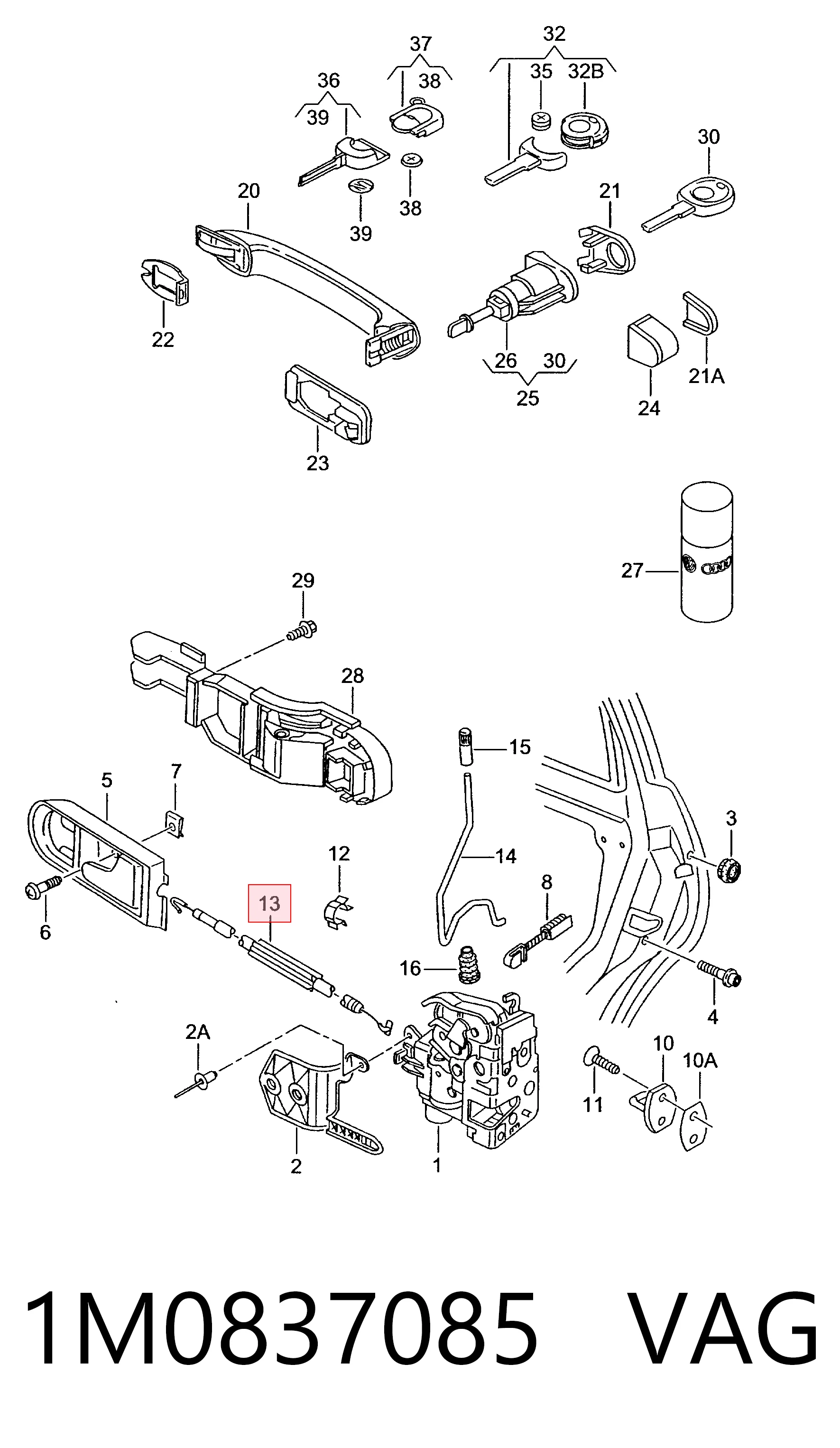 Купить 3L837016 AND Тяга замка двери передней