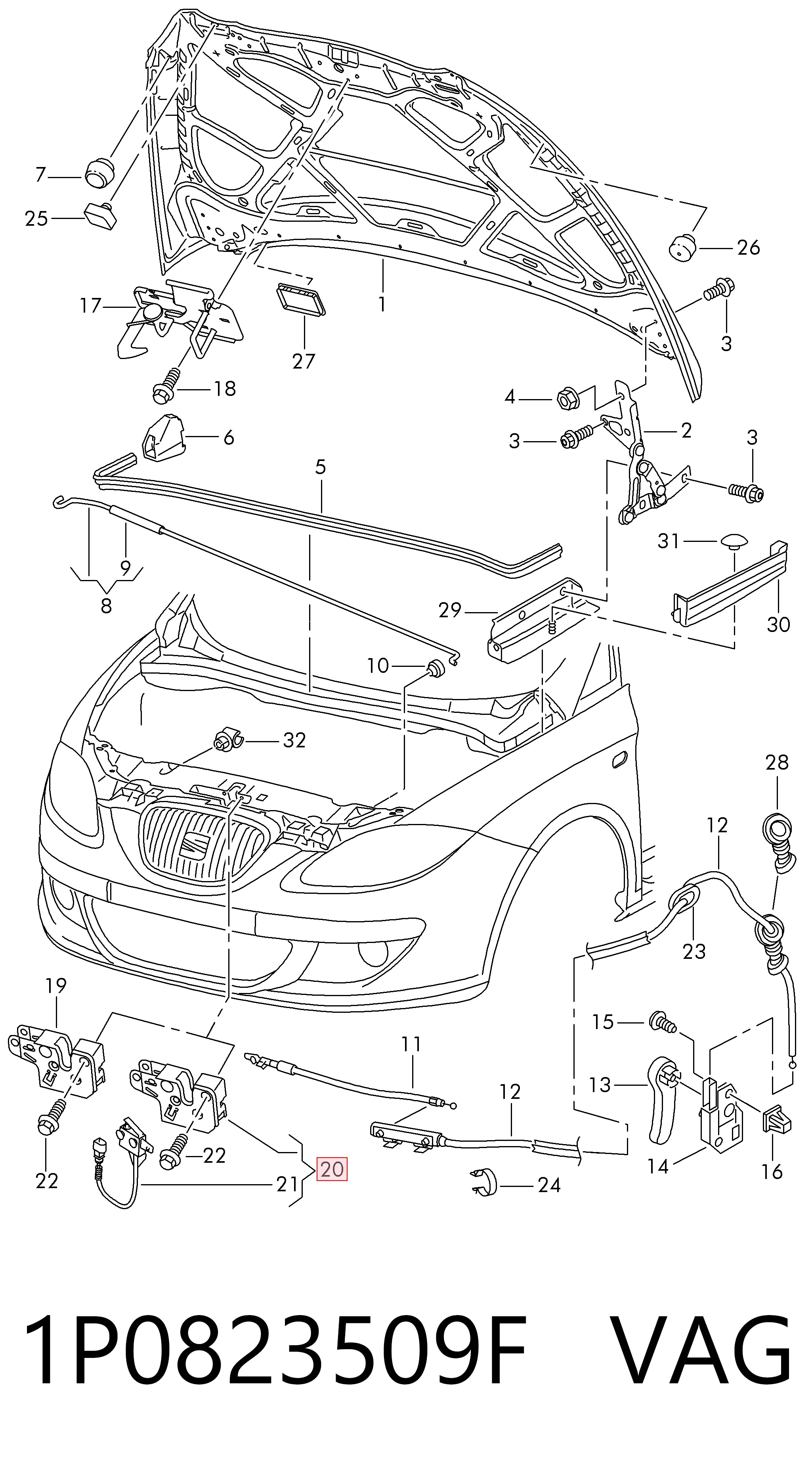  Замок капота Seat Altea 