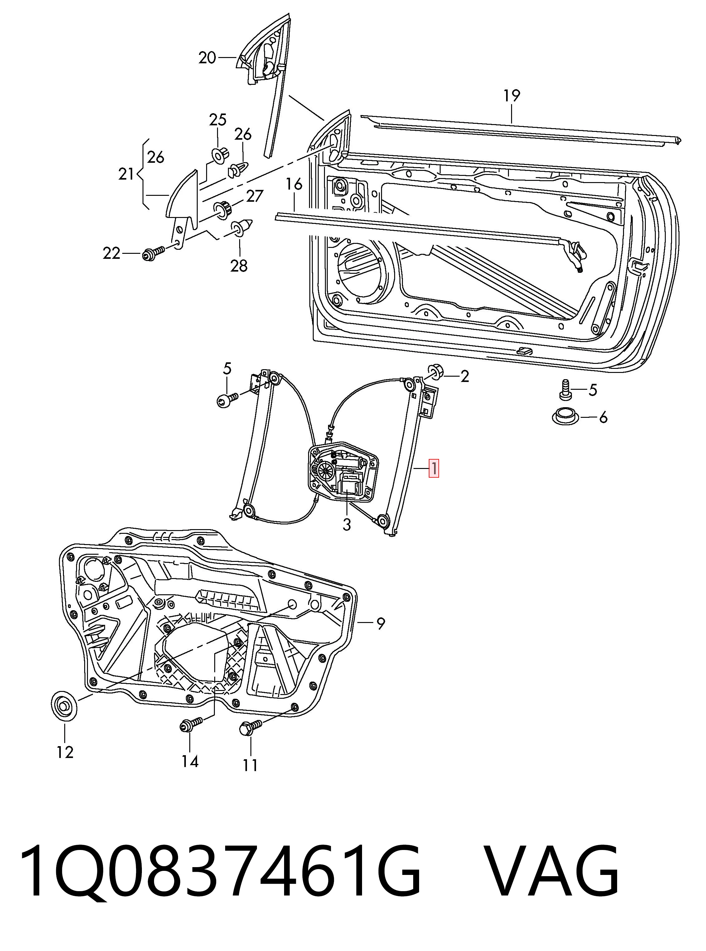 Механизм стеклоподъемника водительской двери VAG 1Q0837461G цена, от 86.73 USD