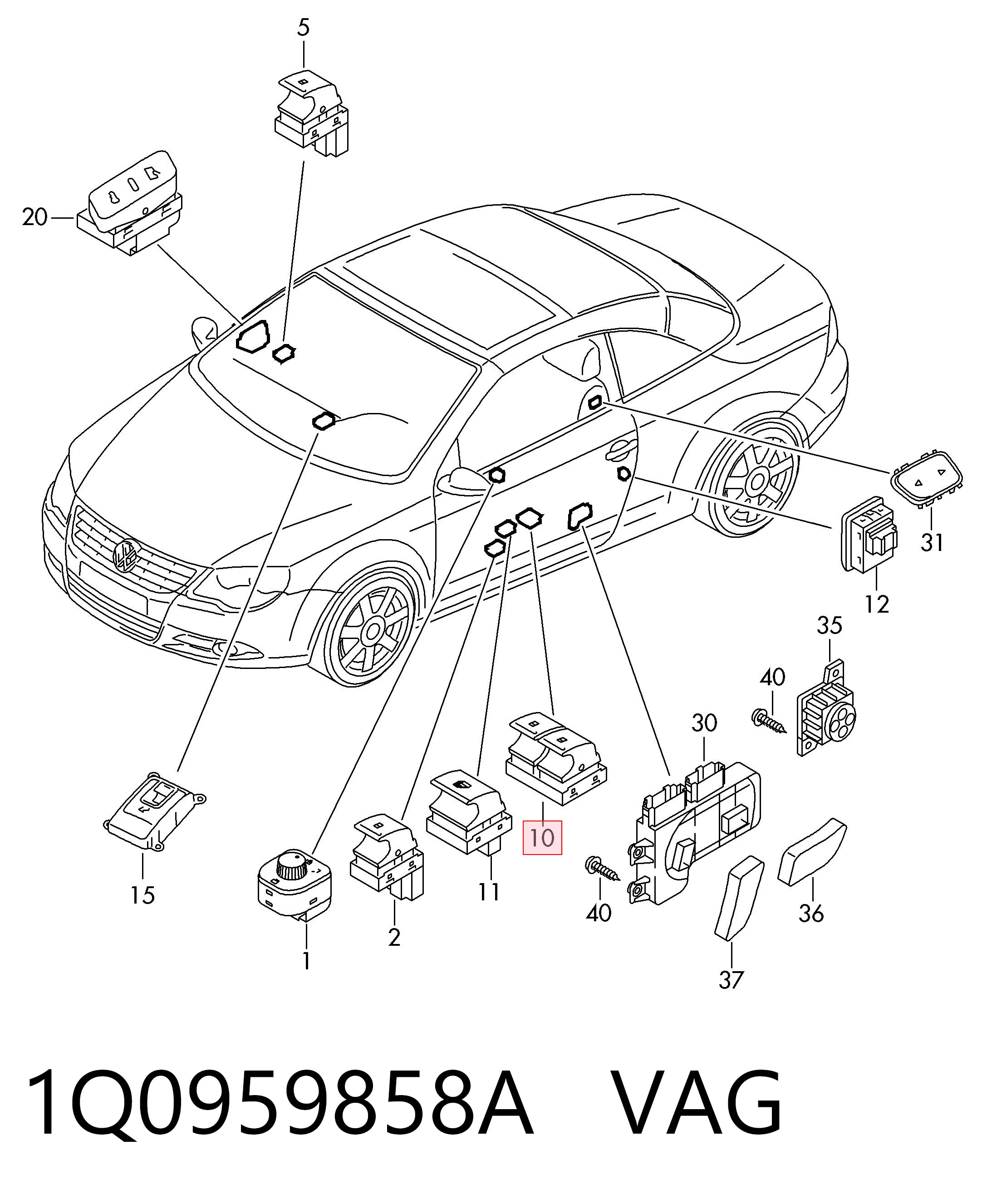 1Q0959858A VAG Кнопка подъемника задних стекол