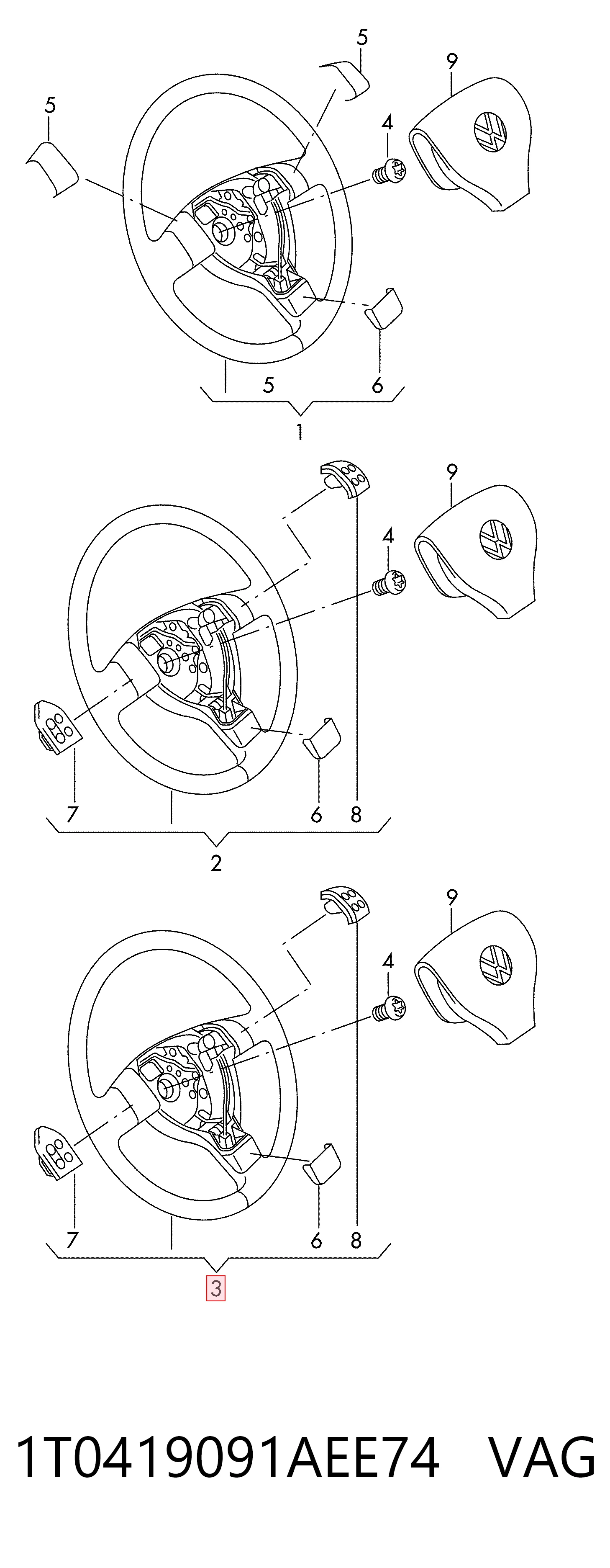 1T0419091AEE74 VAG Колесо рулевое