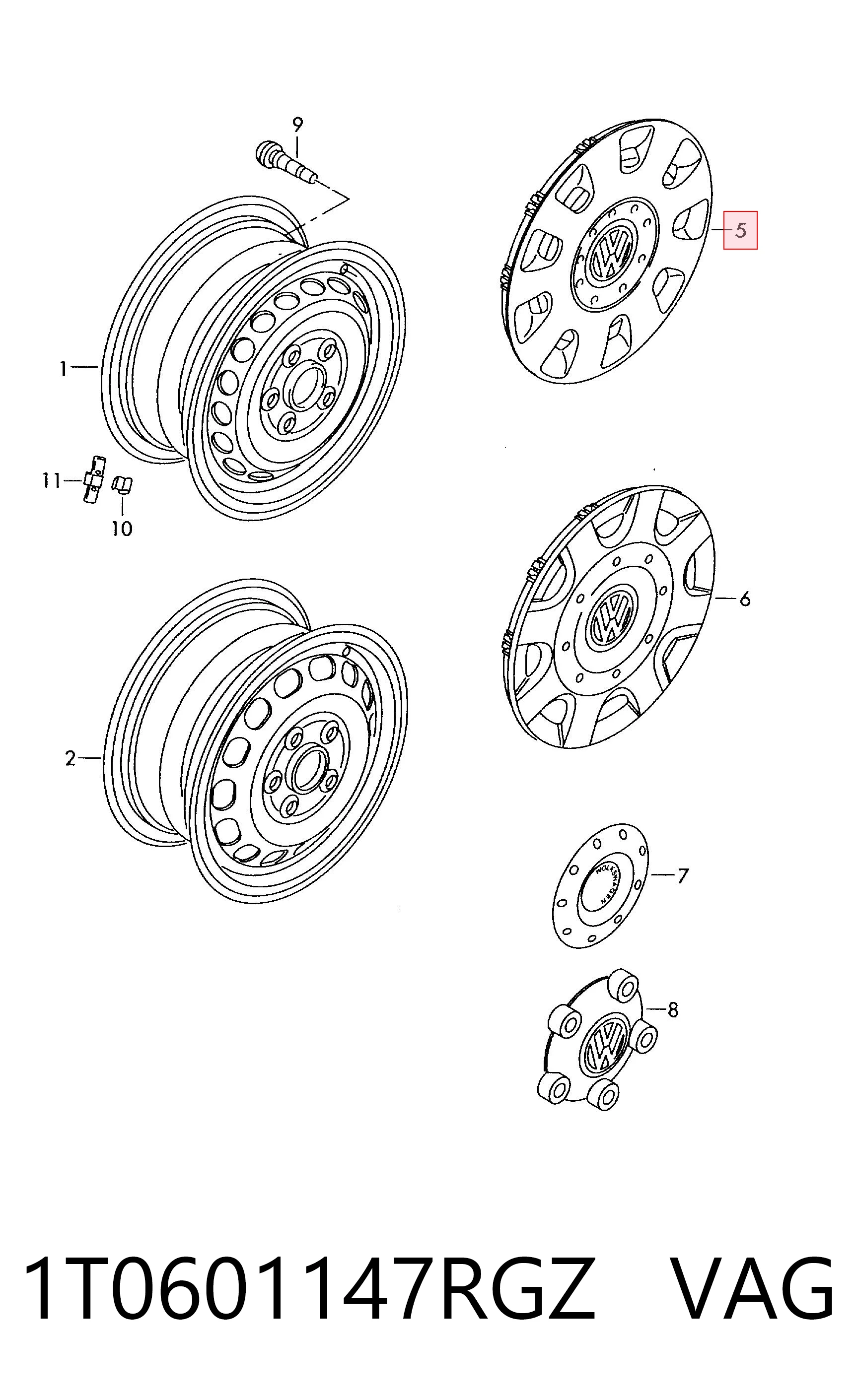 Колпаки на диски на Volkswagen Touran I 1T1, 1T2