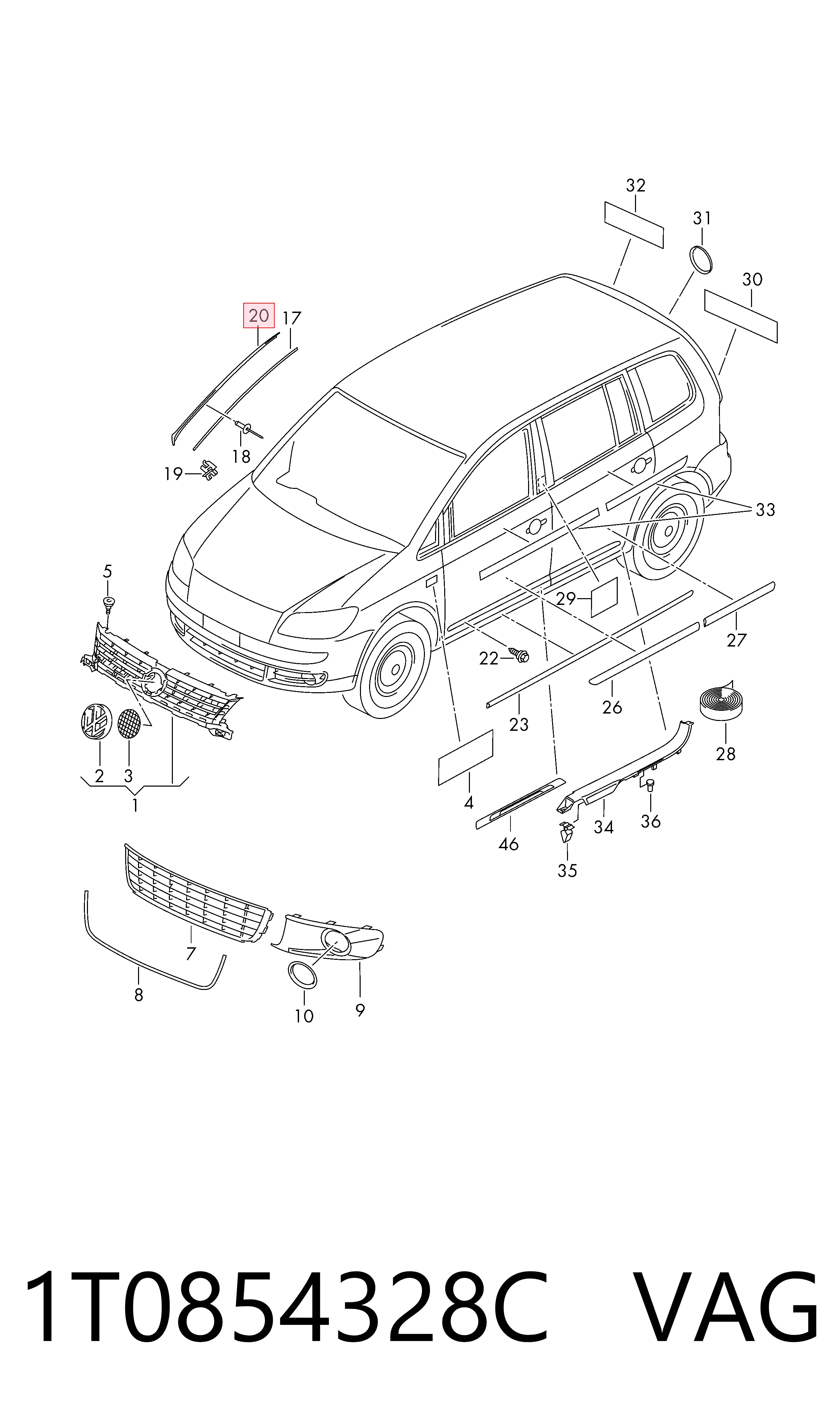1T0854328C VAG Защитная накладка переднего стекла правая