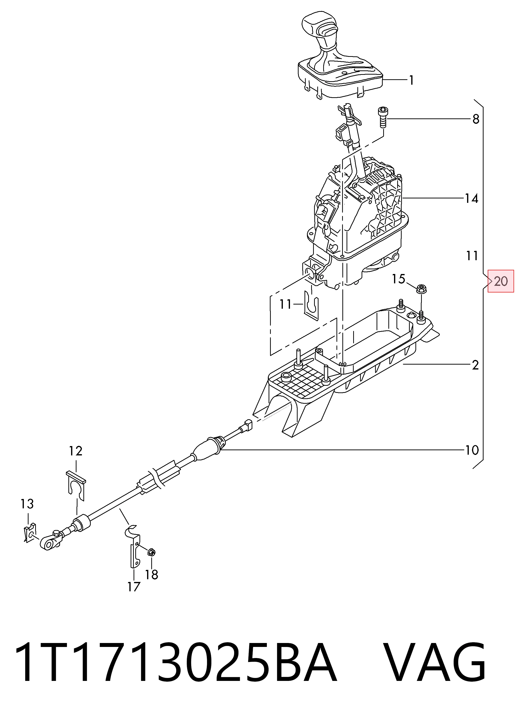 Механизм переключения передач VAG 1T1713025BA цена, от 101.36 USD