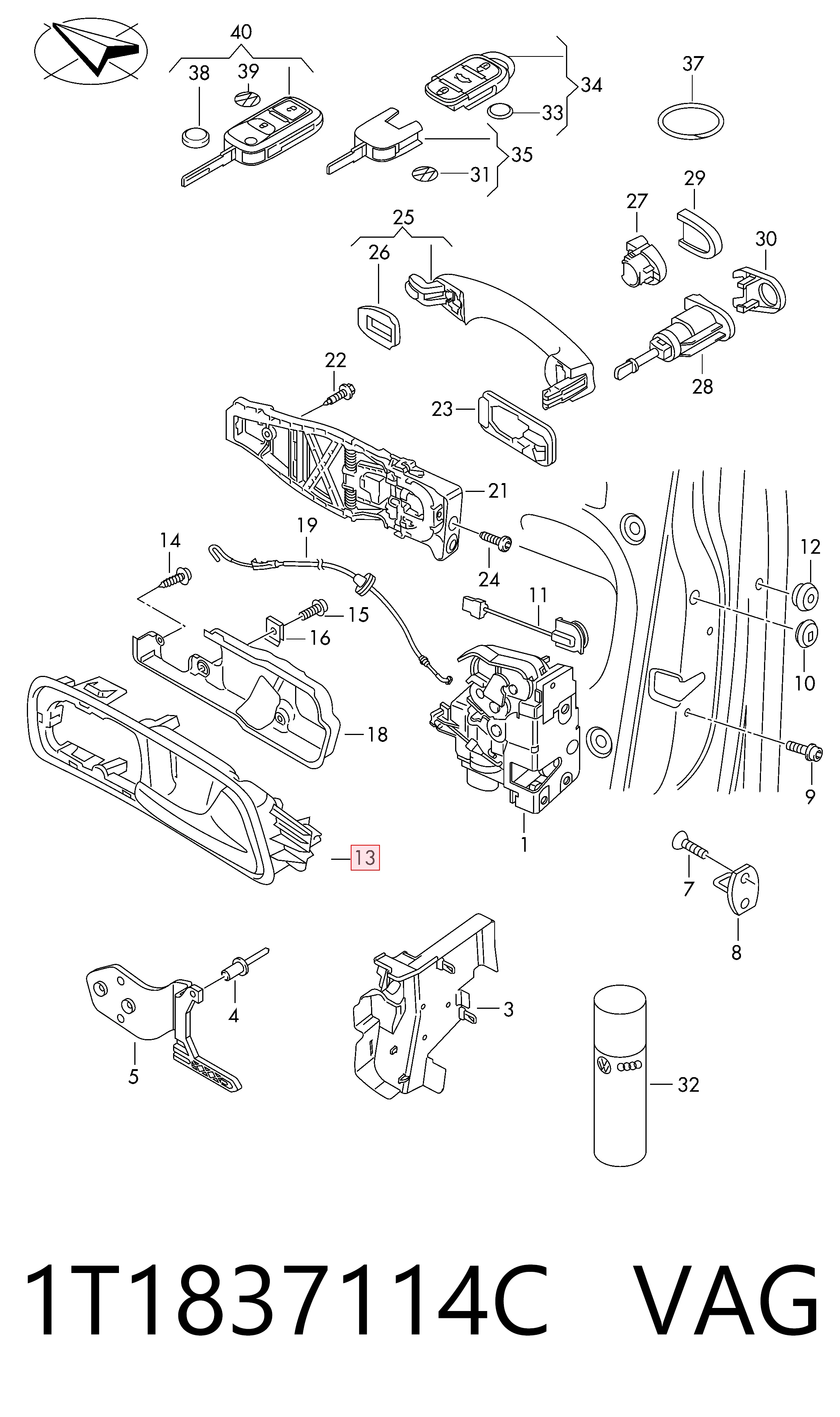 1T1837114C VAG Ручка передней двери внутренняя, правая