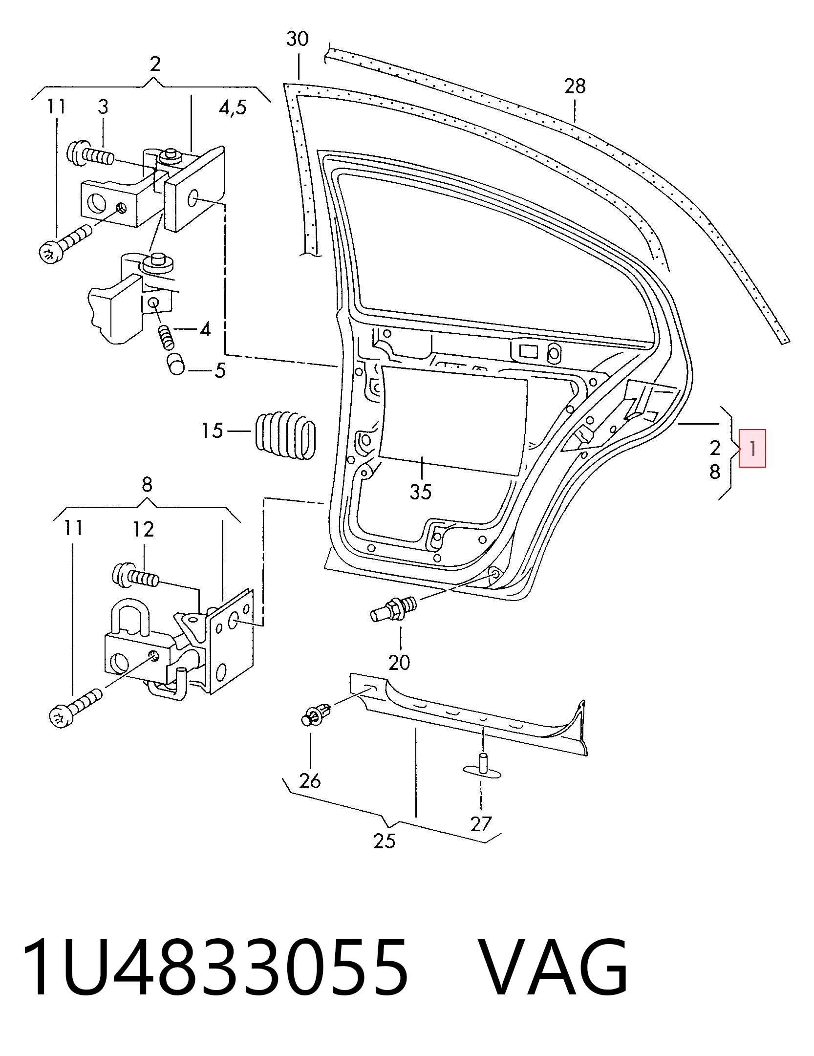 Дверь задняя, левая VAG 1U4833055 цена, от 33.90 USD