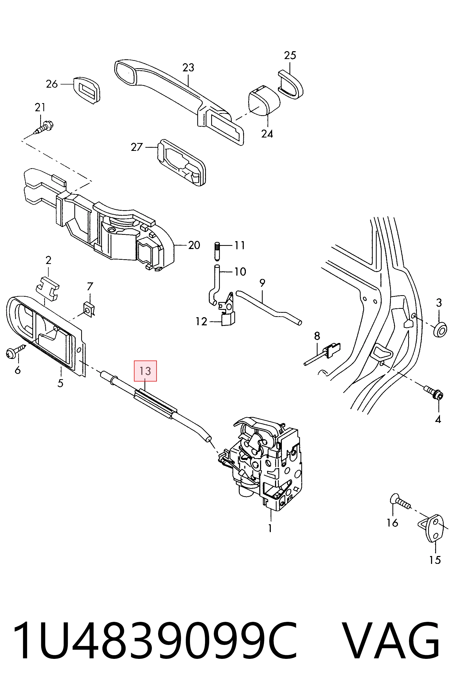 1U4839099C VAG Трос/тяга открывания замка двери задней