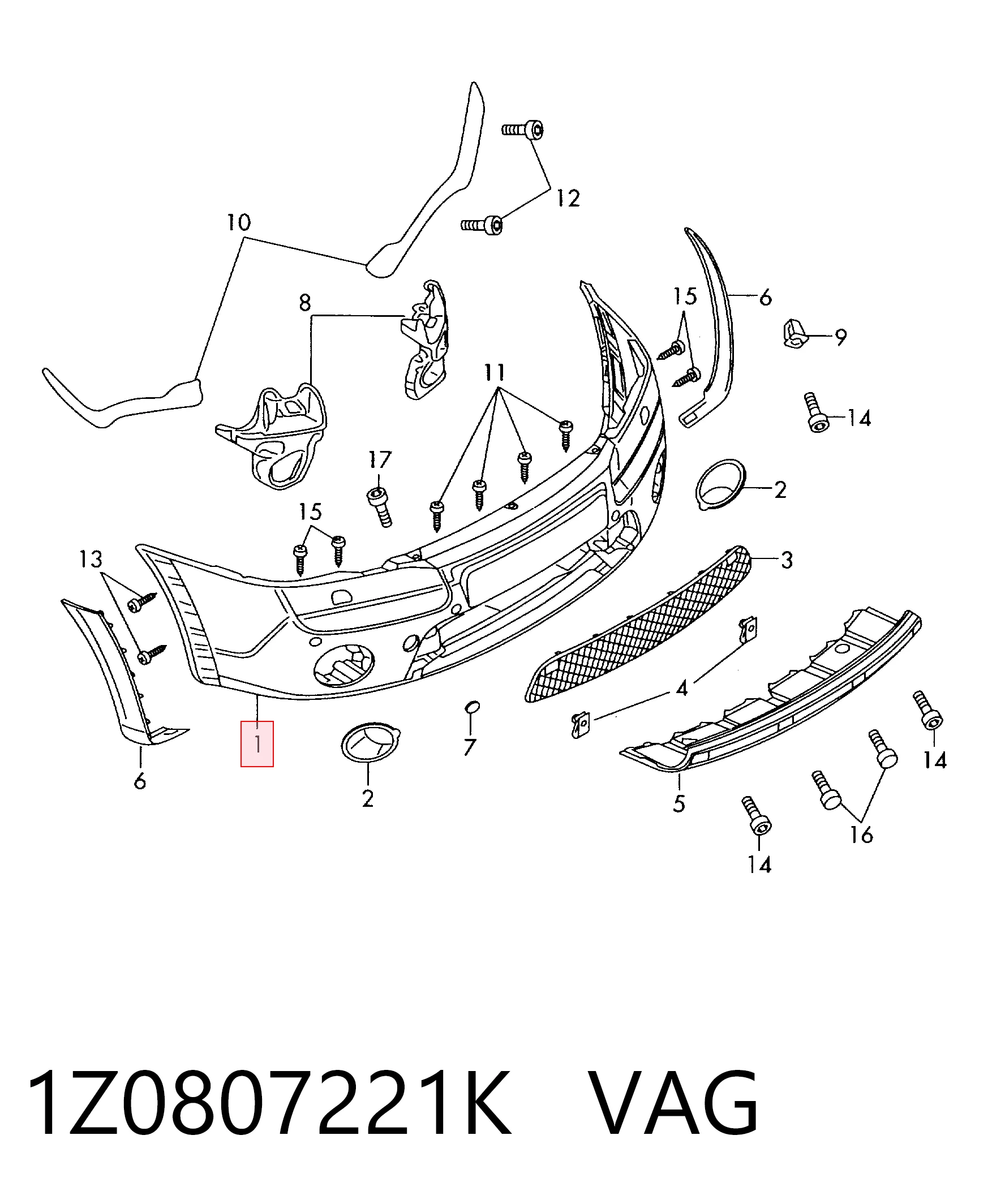 1Z0807221K VAG Бампер передний в сборе