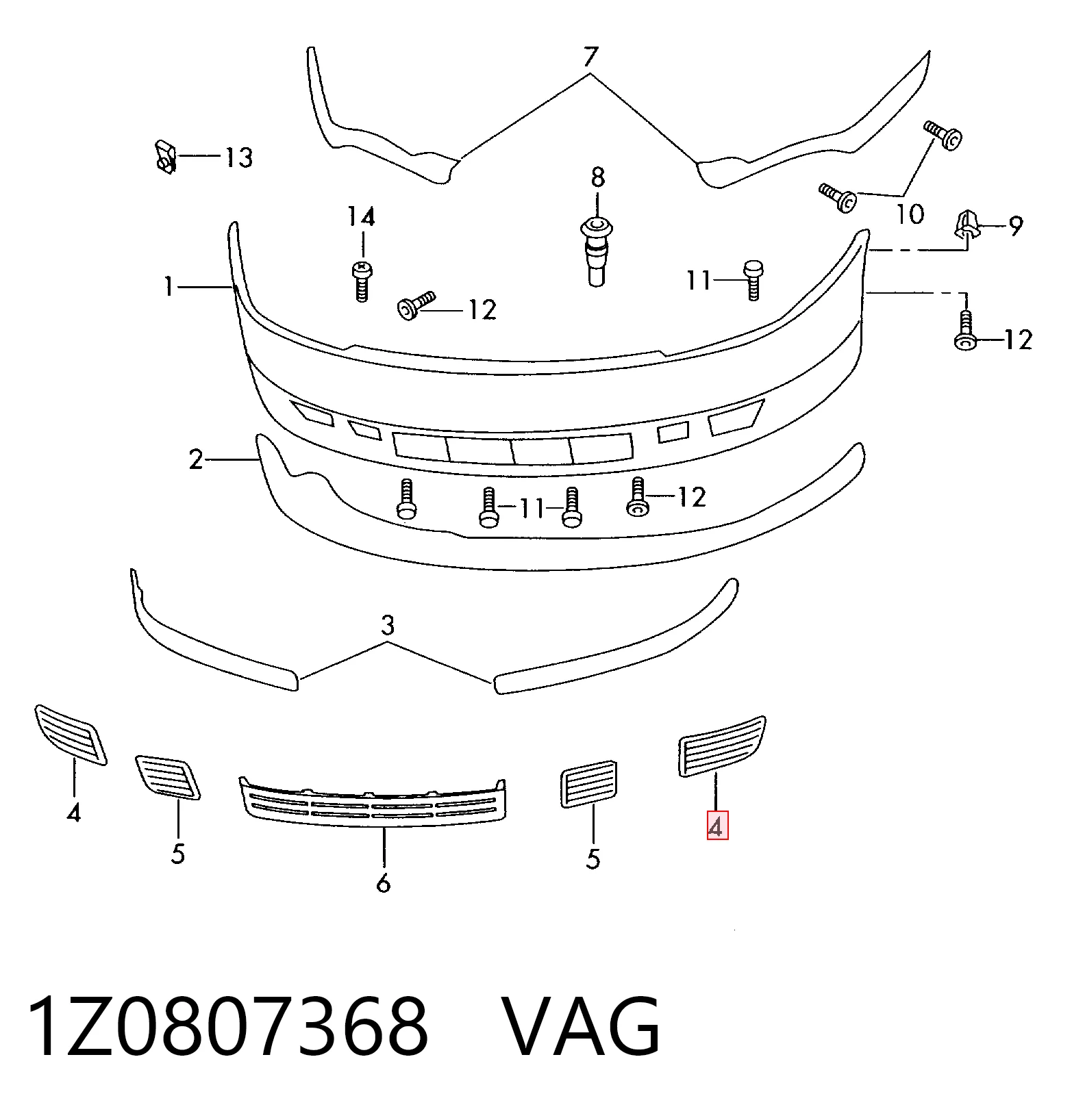 1Z0807368 VAG Заглушка ПТФ бампера переднего правая