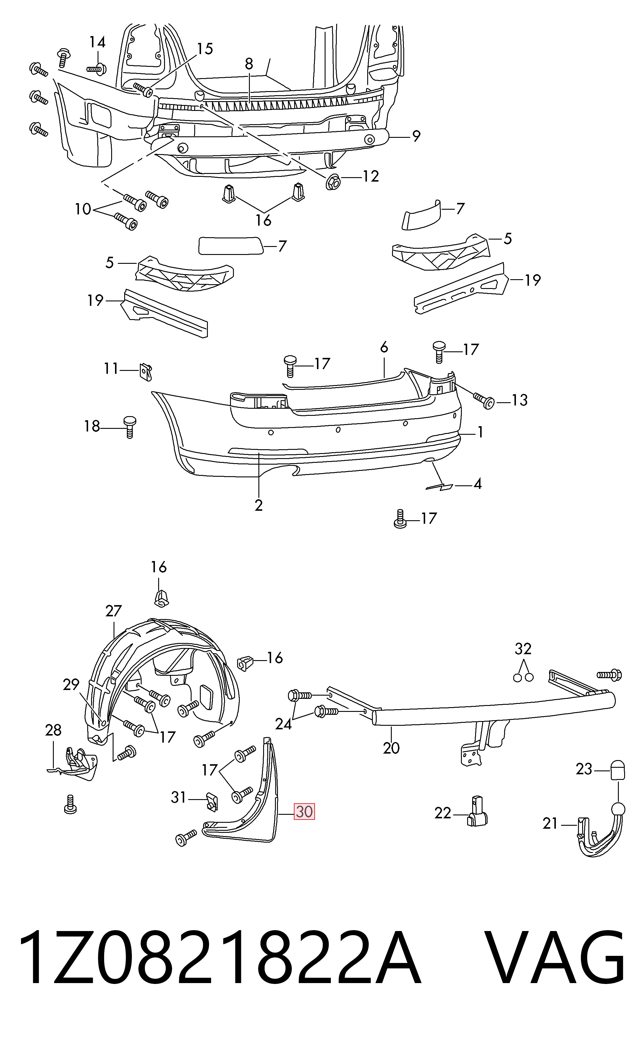1Z0821822A VAG Брызговик задний правый