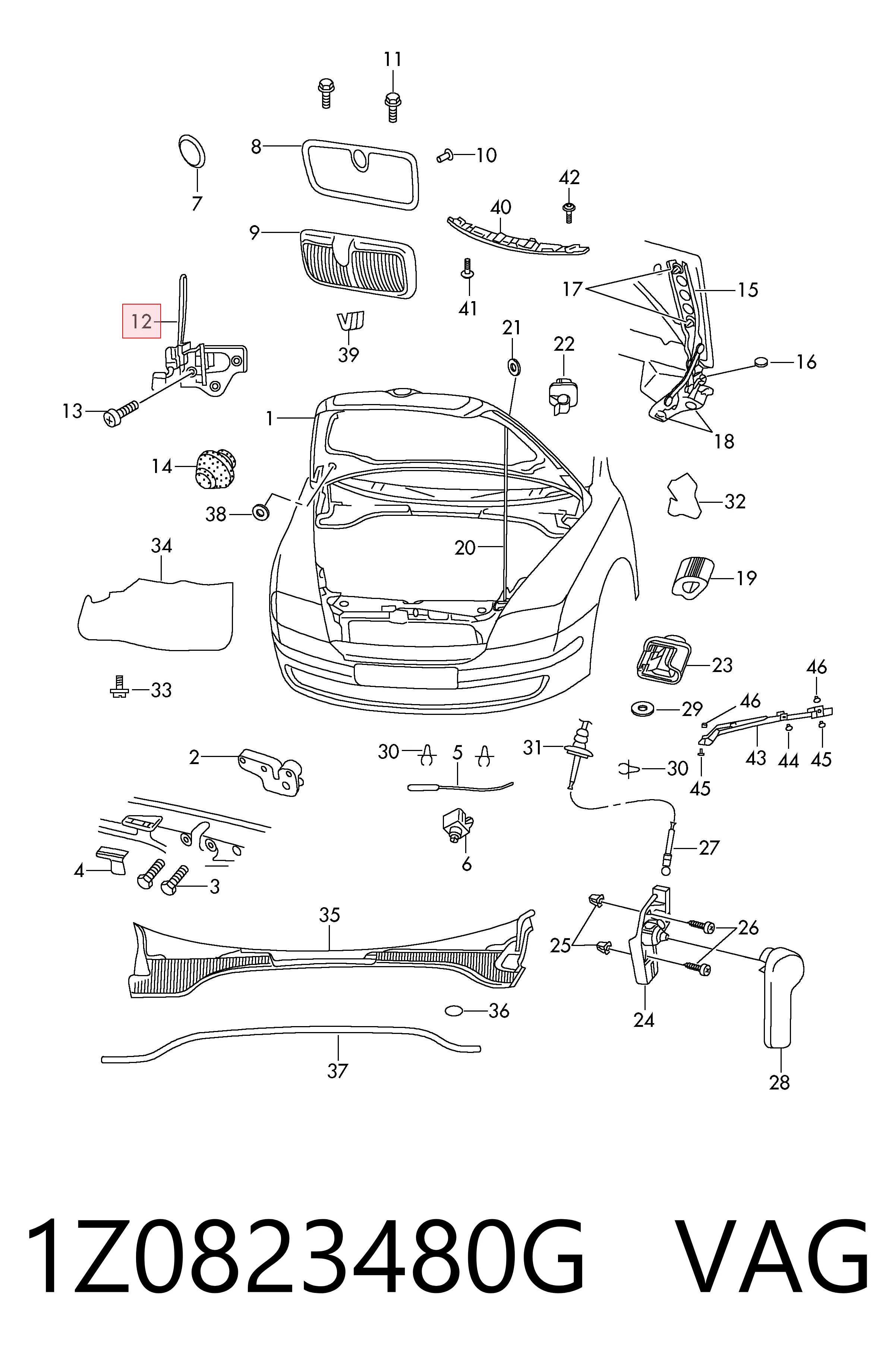 1Z0823480G VAG Навеска и упор капота