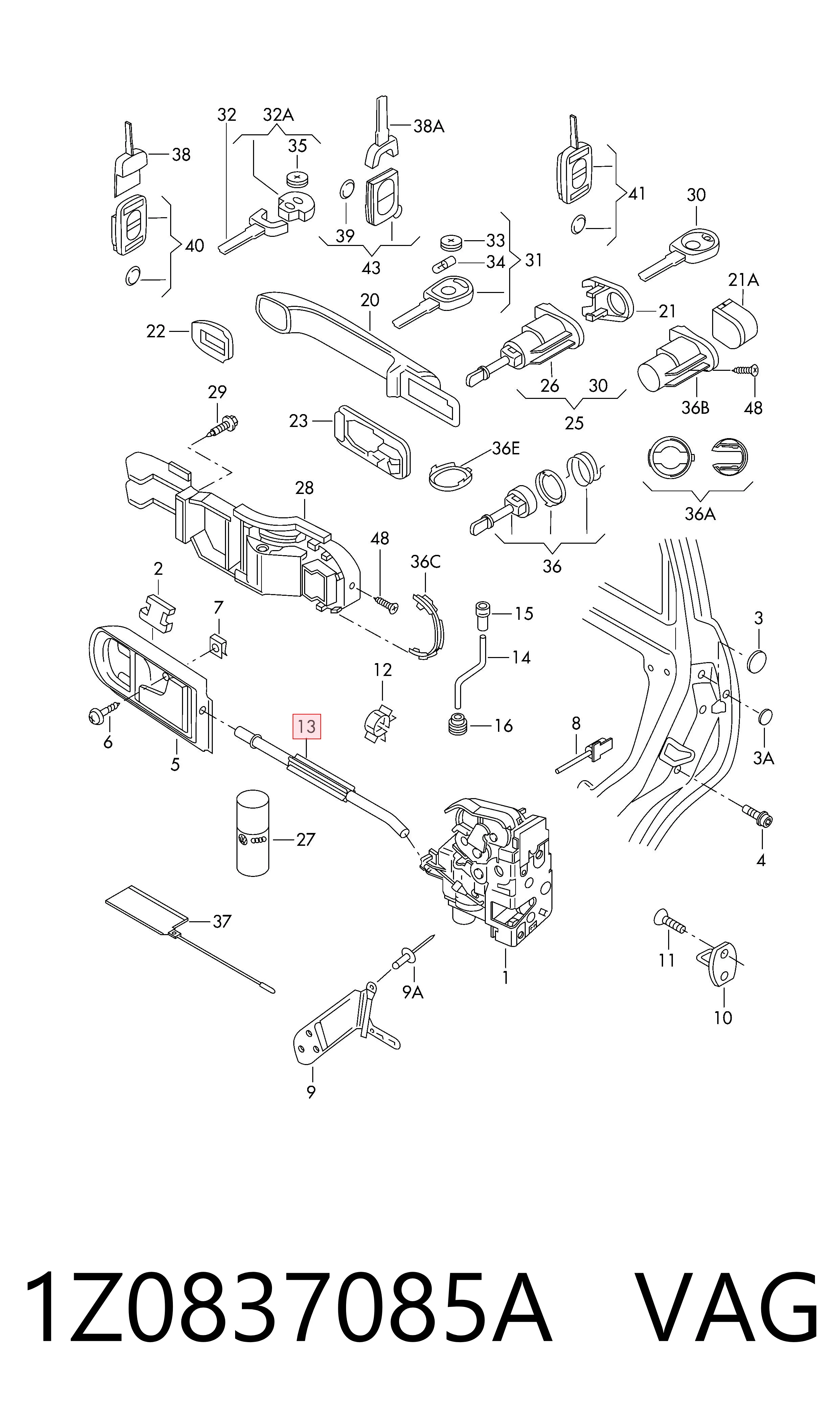 1Z0837085A VAG Трос замка двери передней