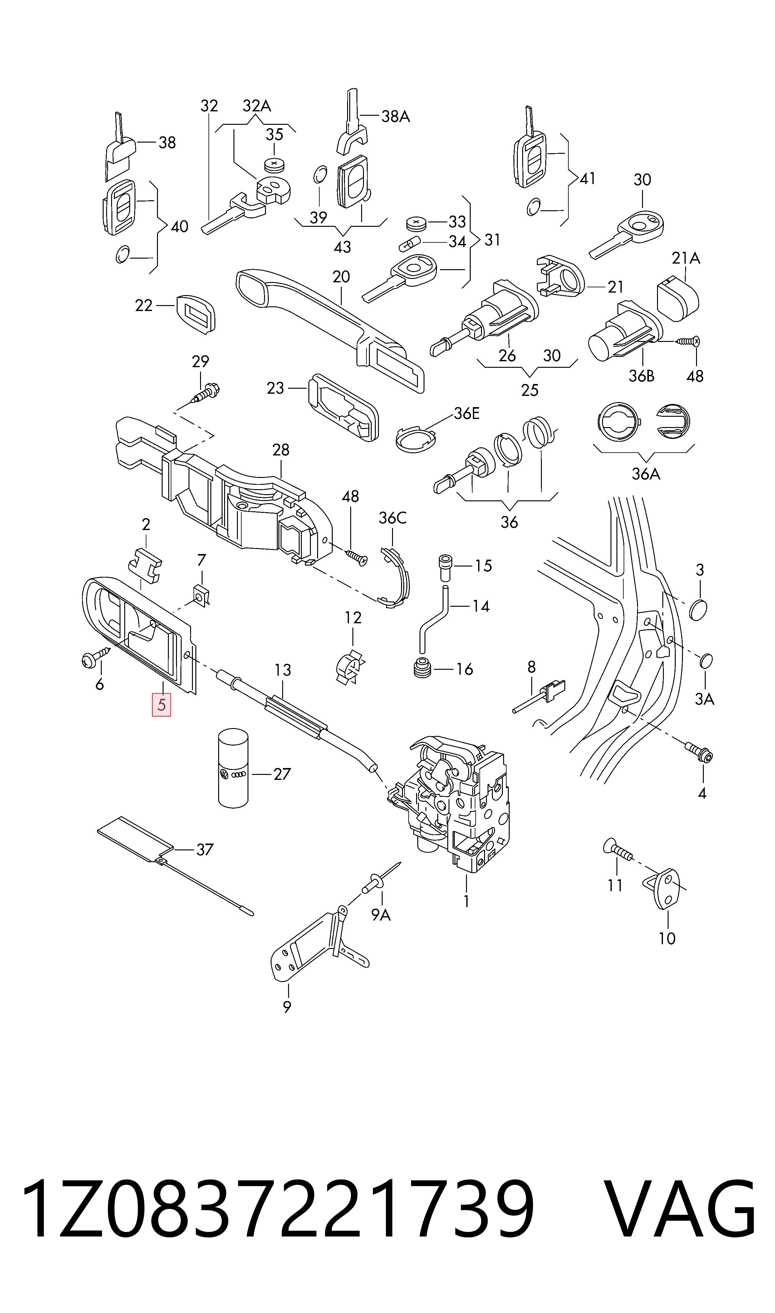 1Z0837221739 VAG Ручка двери передней внутренняя левая