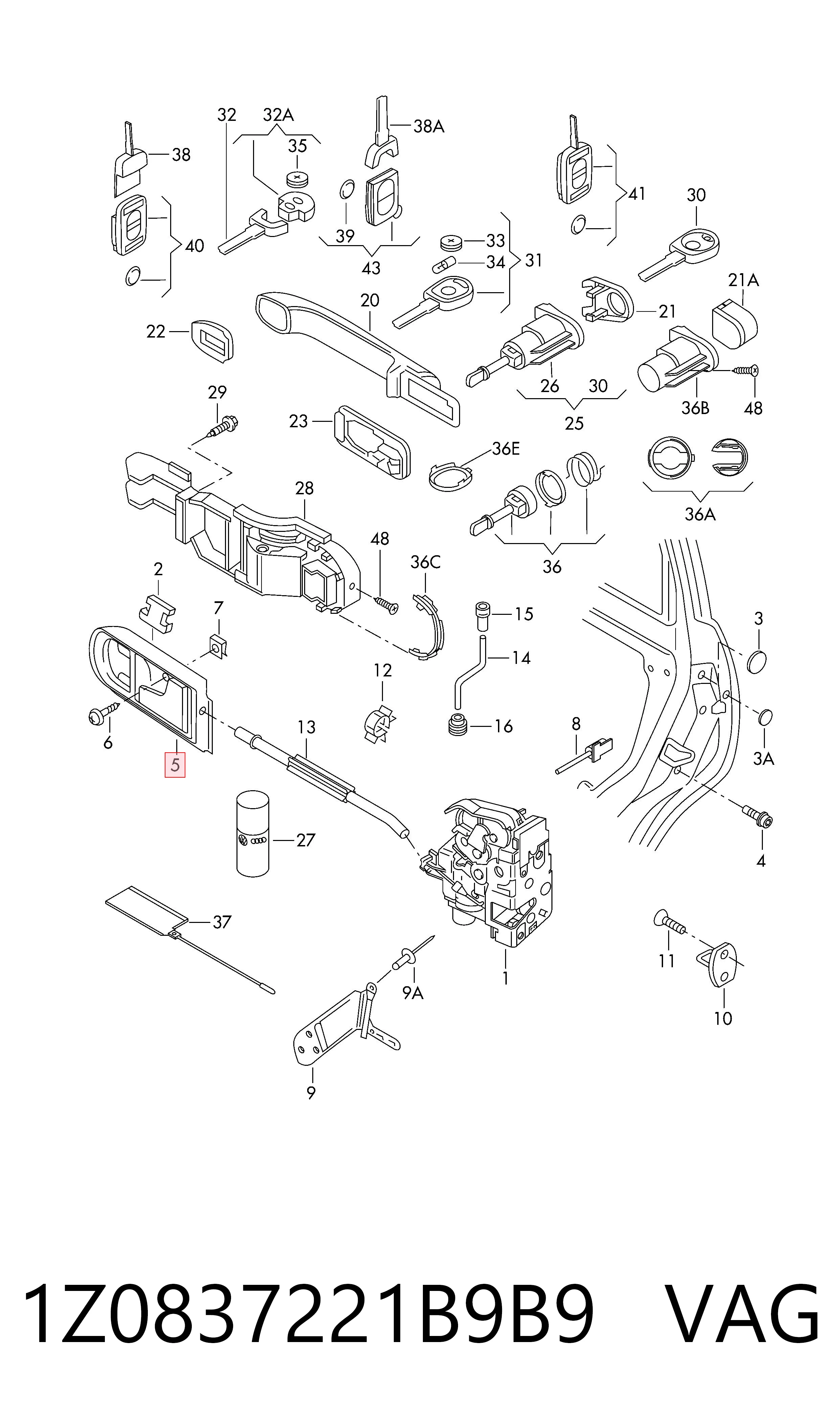 1Z0837221B9B9 VAG Ручка двери передней внутренняя левая