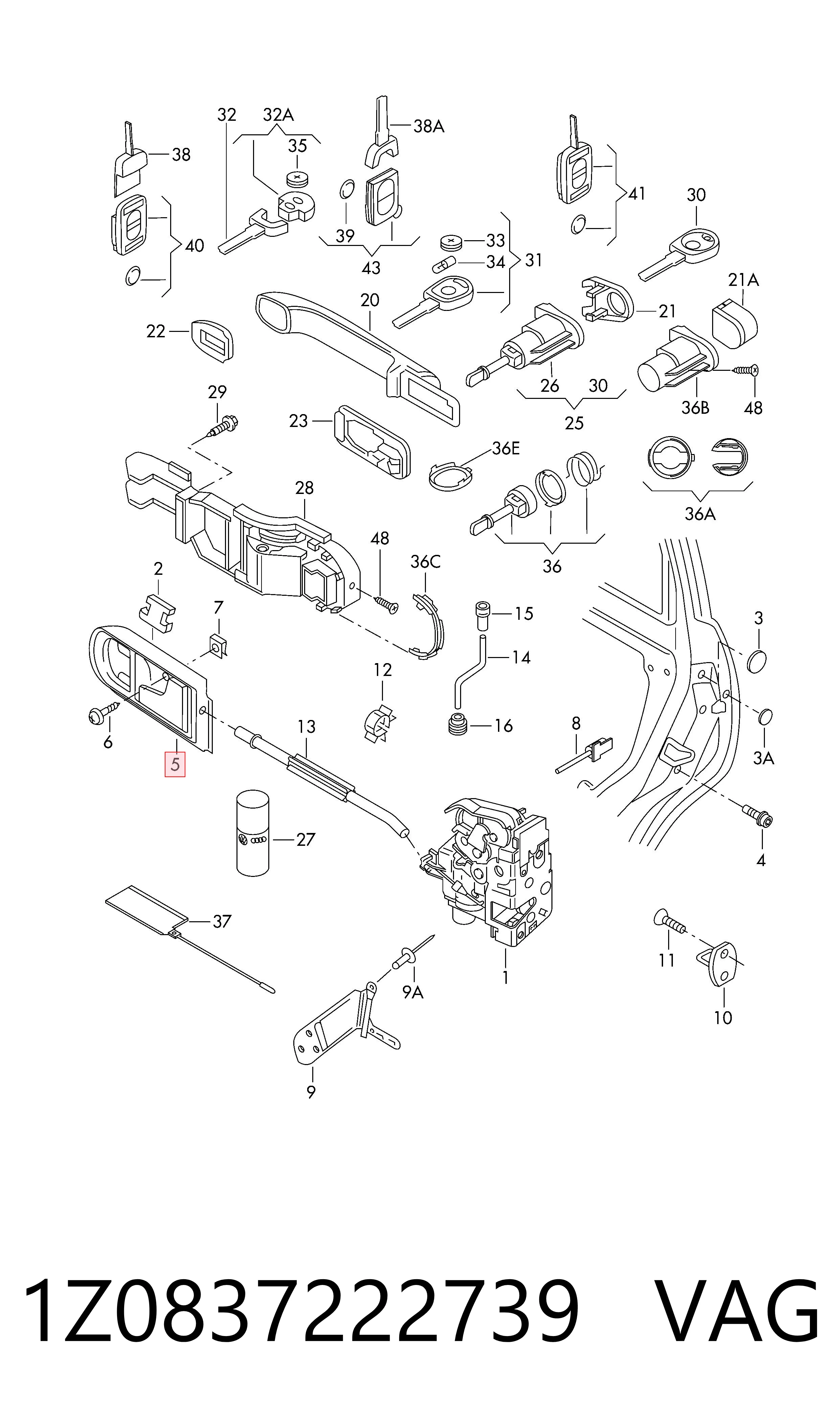 1Z0837222739 VAG Ручка передней двери внутренняя, правая