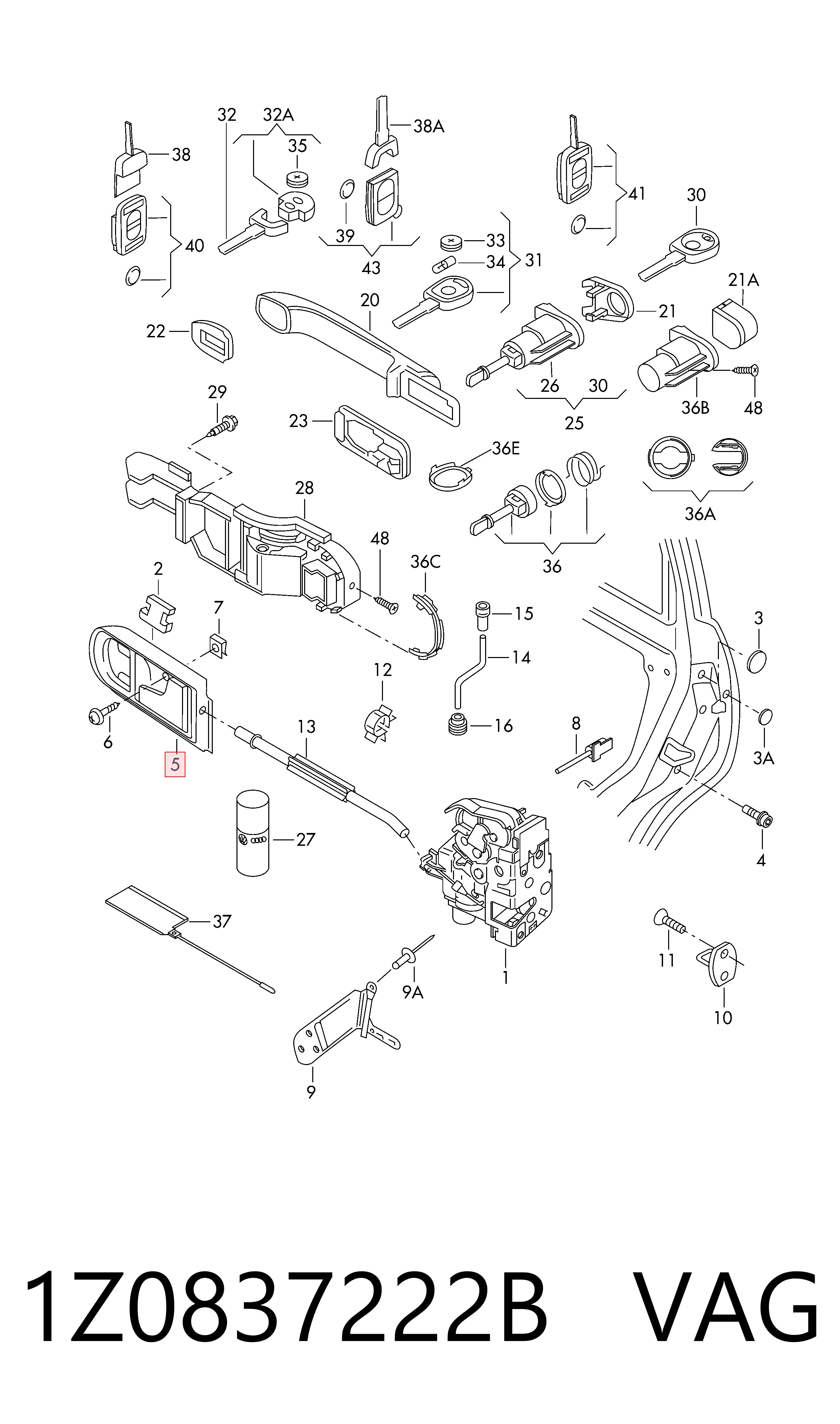 1Z0837222B VAG Ручка передней двери внутренняя, правая