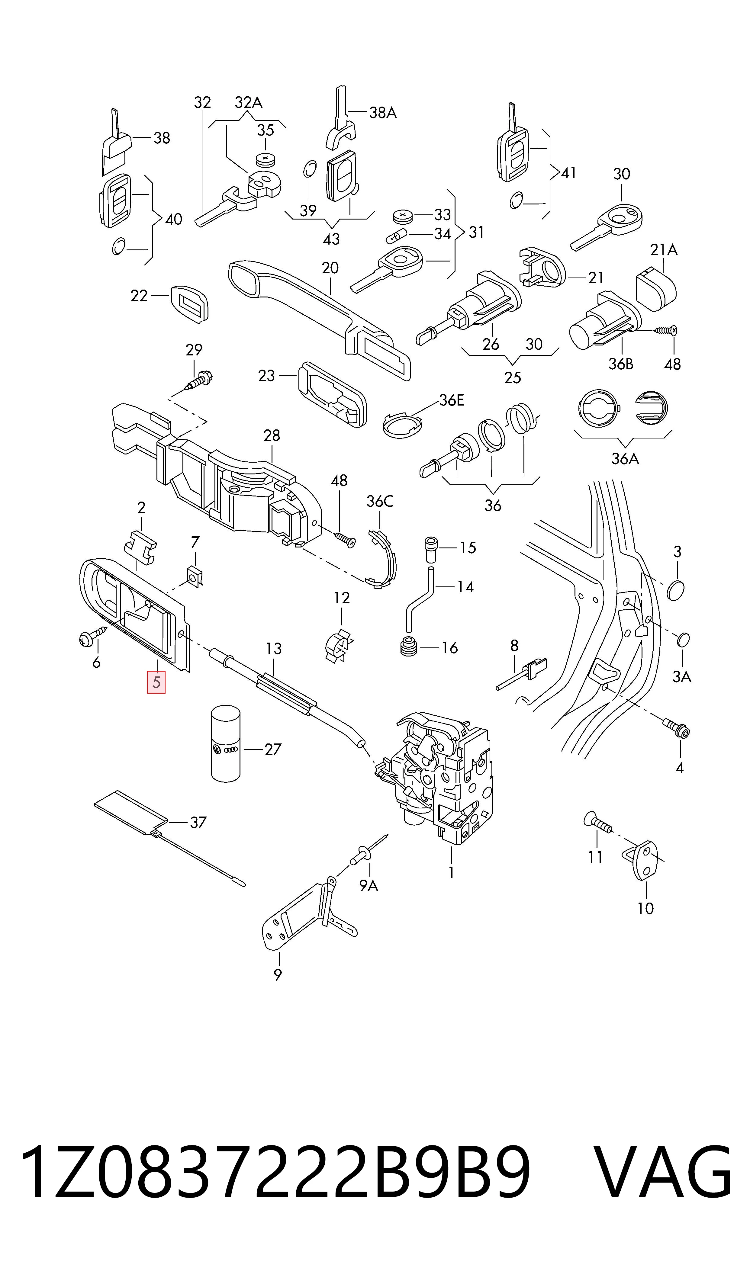 1Z0837222B9B9 VAG Ручка двери передней внутренняя правая