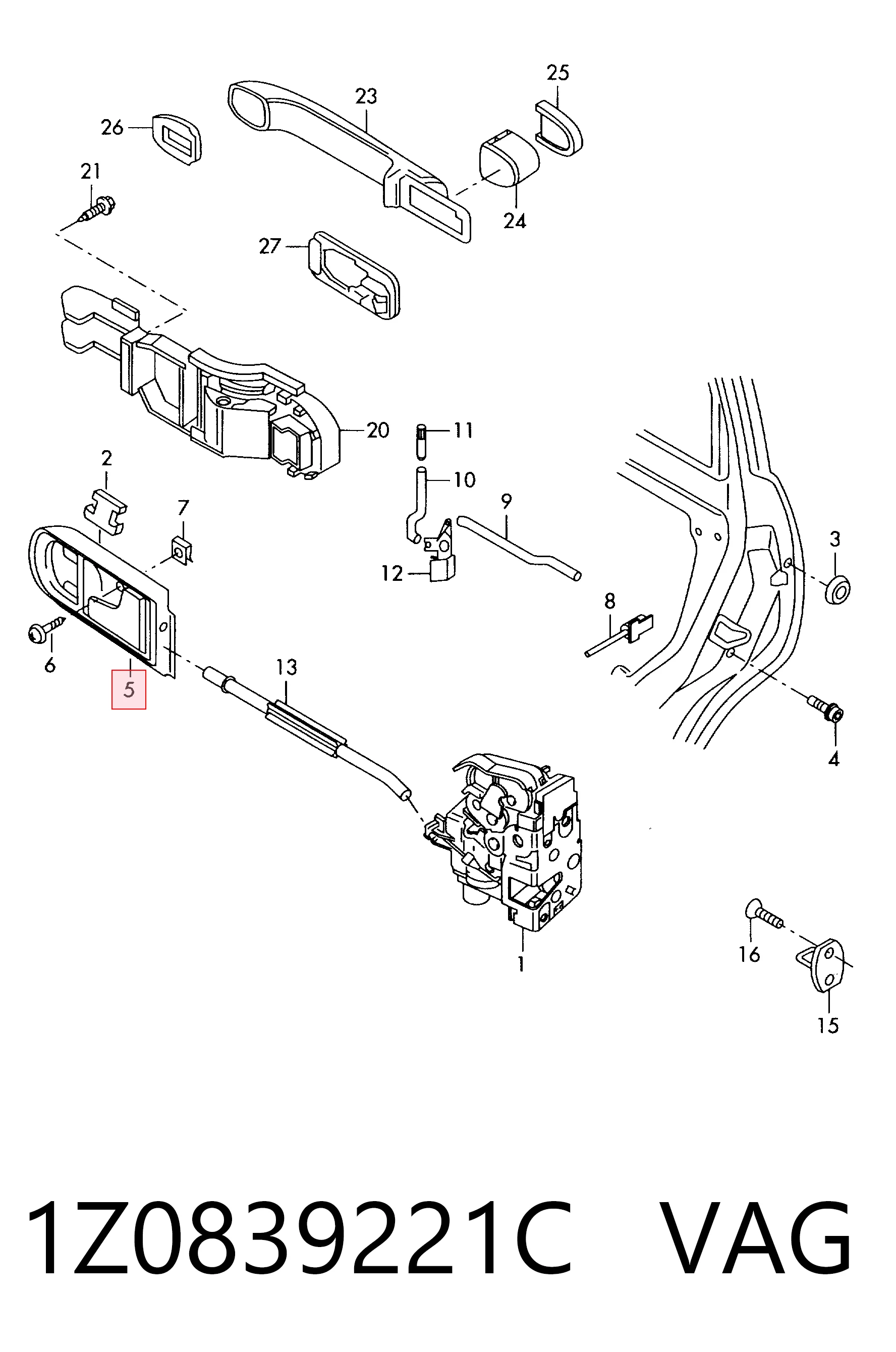 1Z0839221C VAG Ручка задней двери, внутренняя, левая
