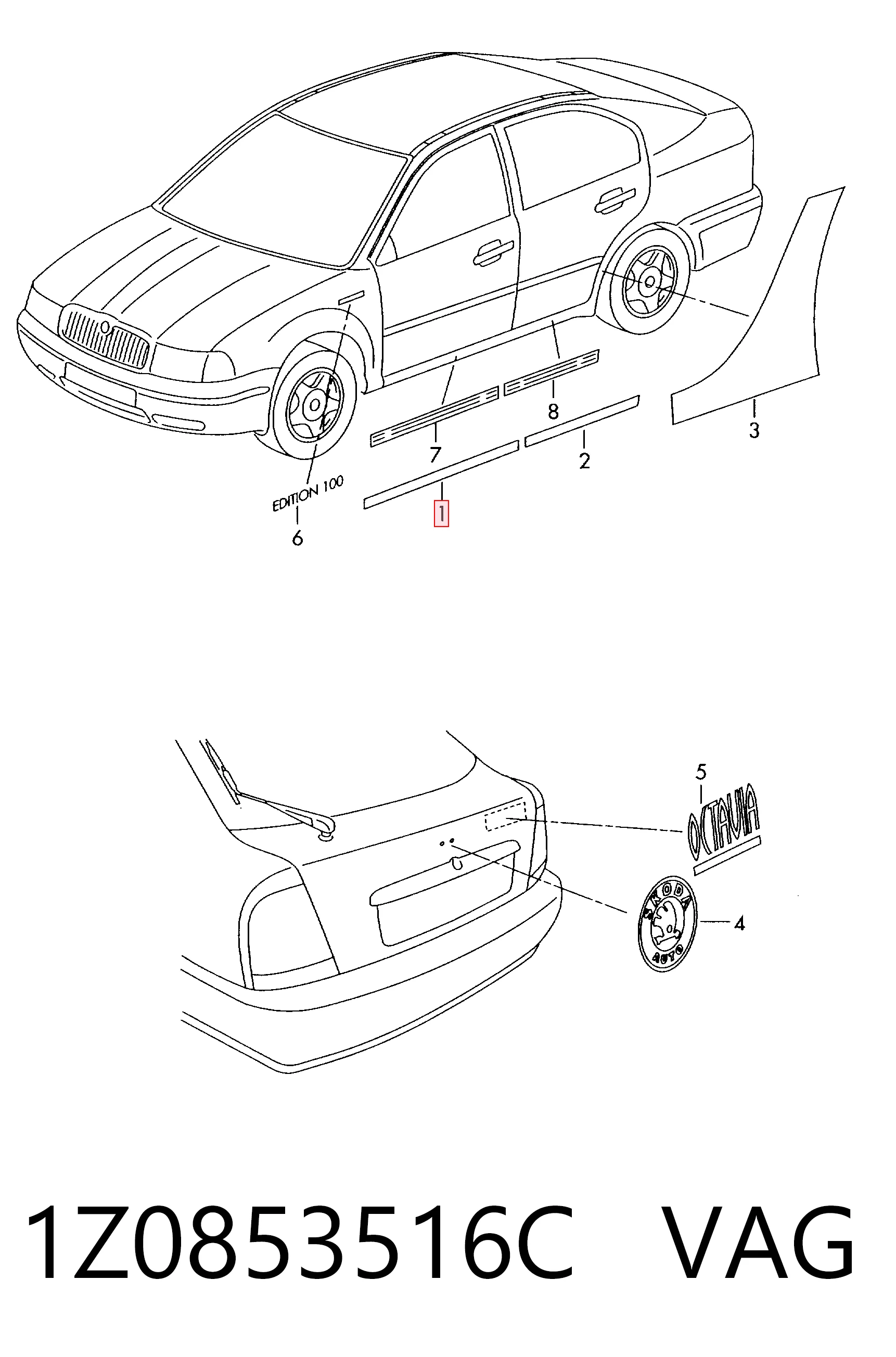 1Z0853516C VAG Молдинг передней правой двери