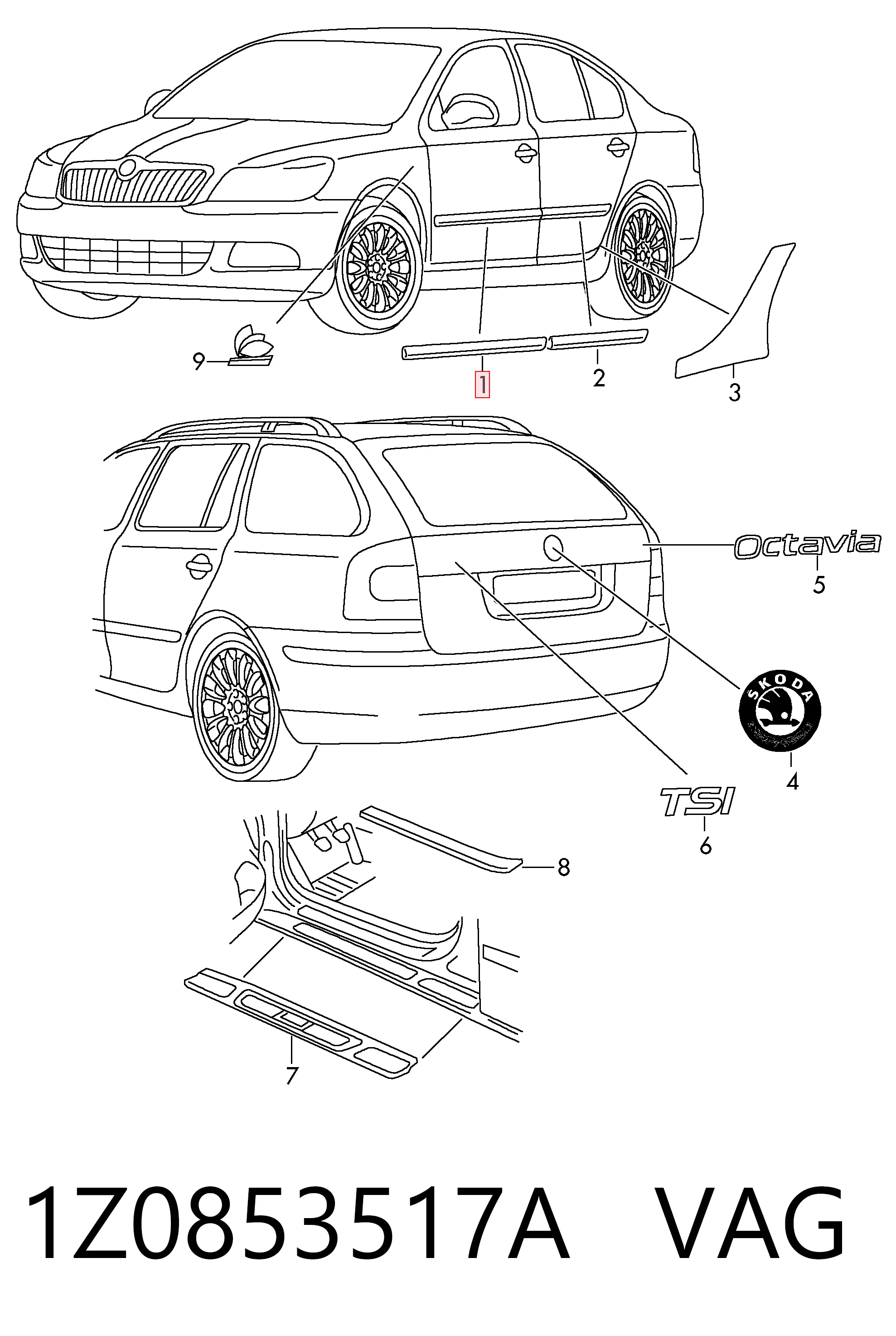 1Z0853517A VAG Накладка передней двери