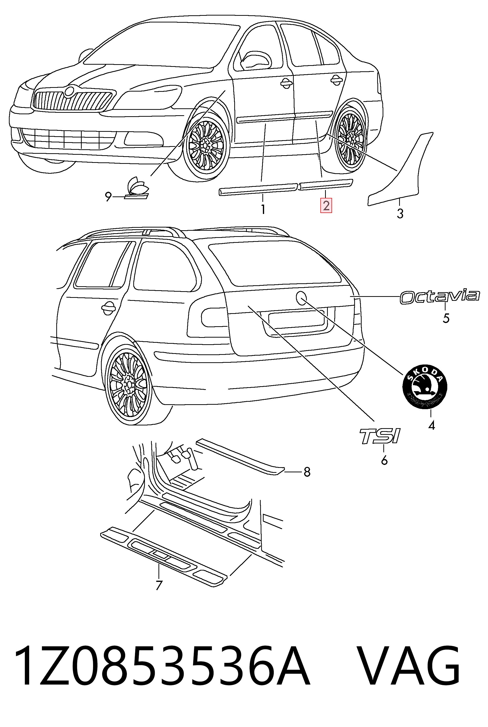 1Z0853536A VAG Молдинг задней правой двери