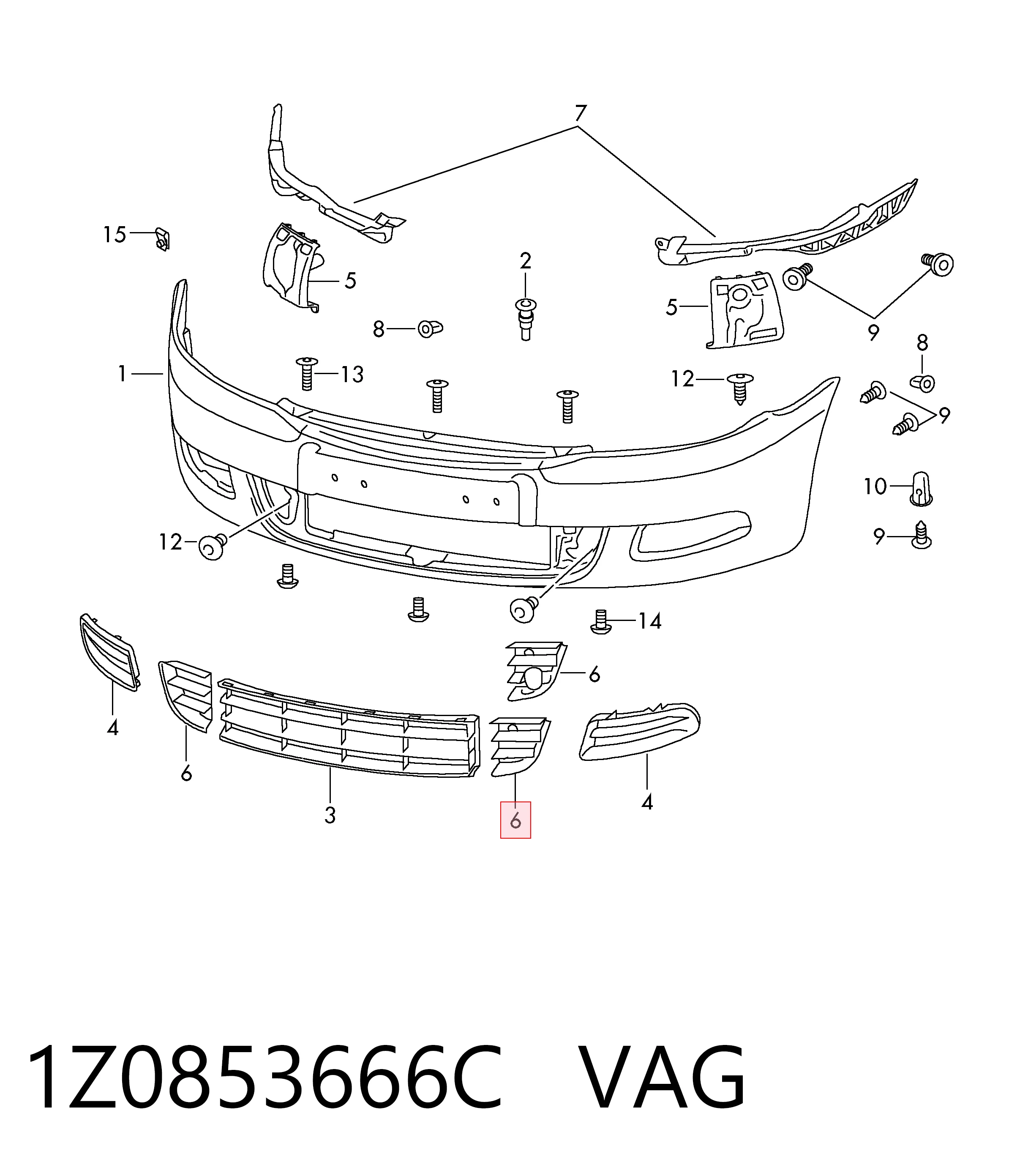 1Z0853666C VAG Правая решетка переднего бампера