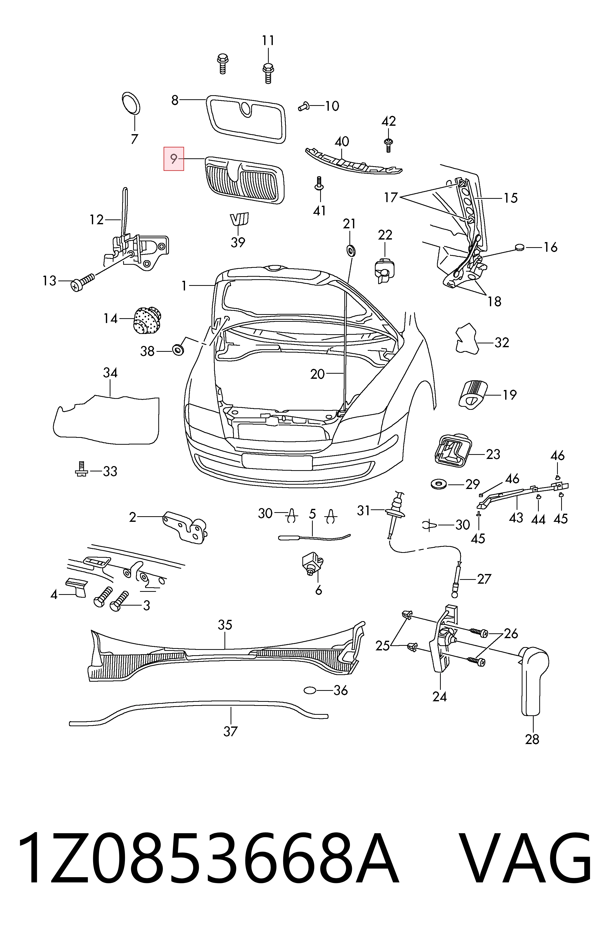 1Z0853668A VAG Решетка радиатора
