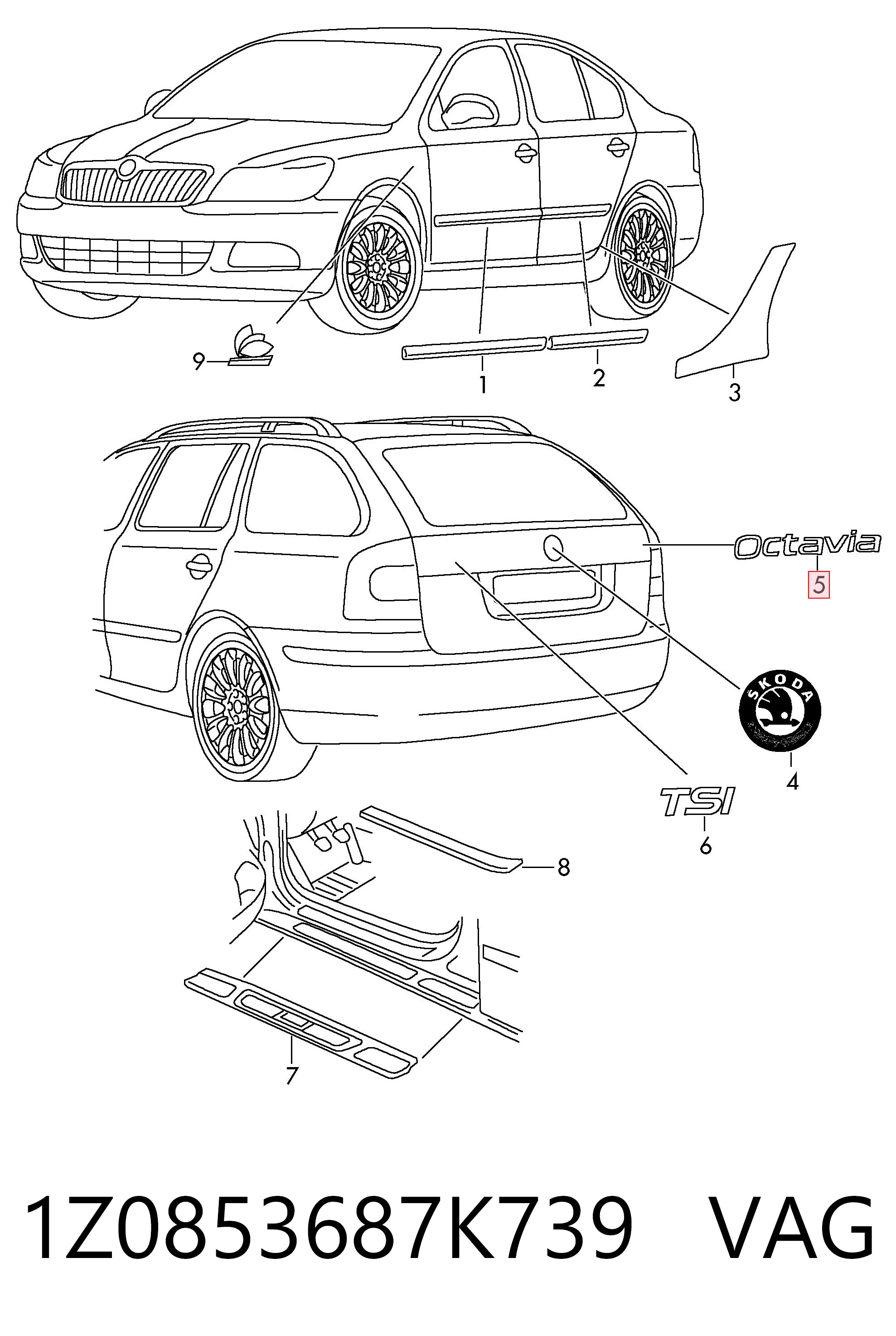 Фирменный значек на багажник на Skoda Octavia II A5 1Z3