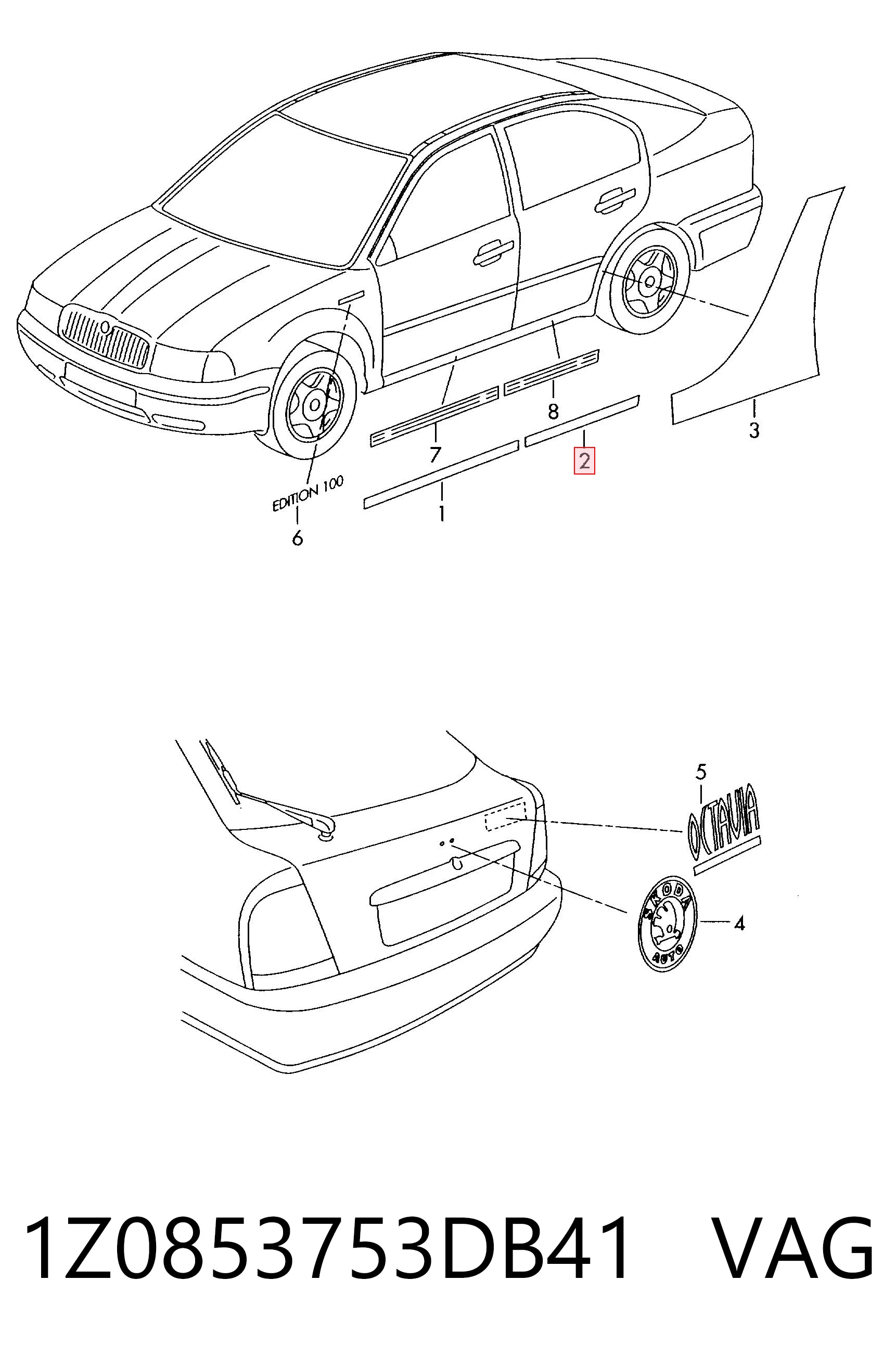 1Z0853753DB41 VAG Молдинг задней левой двери